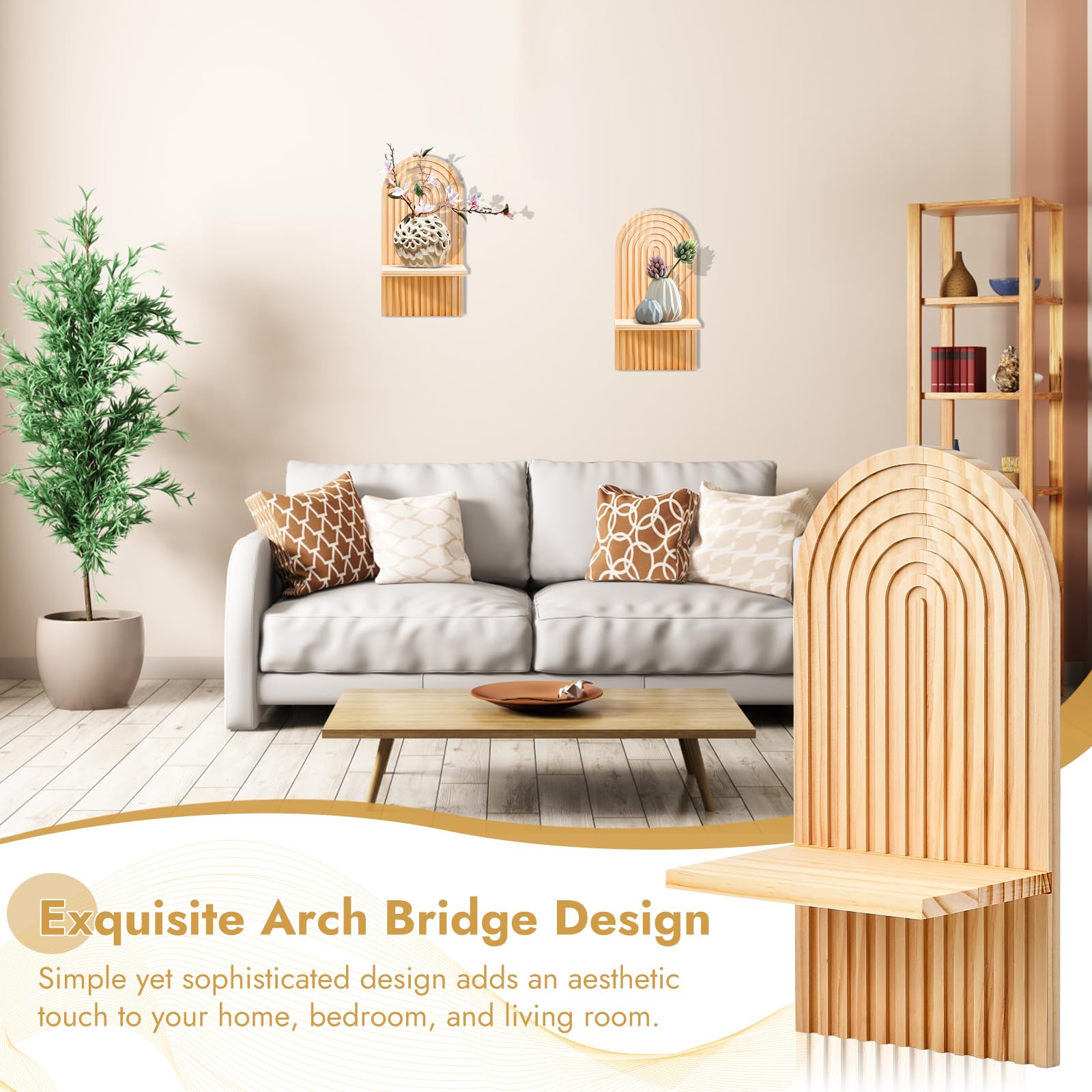 Étagère Murale Bohème en Bois, Étagère Flottante avec Fixation Cachée, Décoration Murale pour Salon, Chambre, Entrée, Chambre d’Enfant - 7