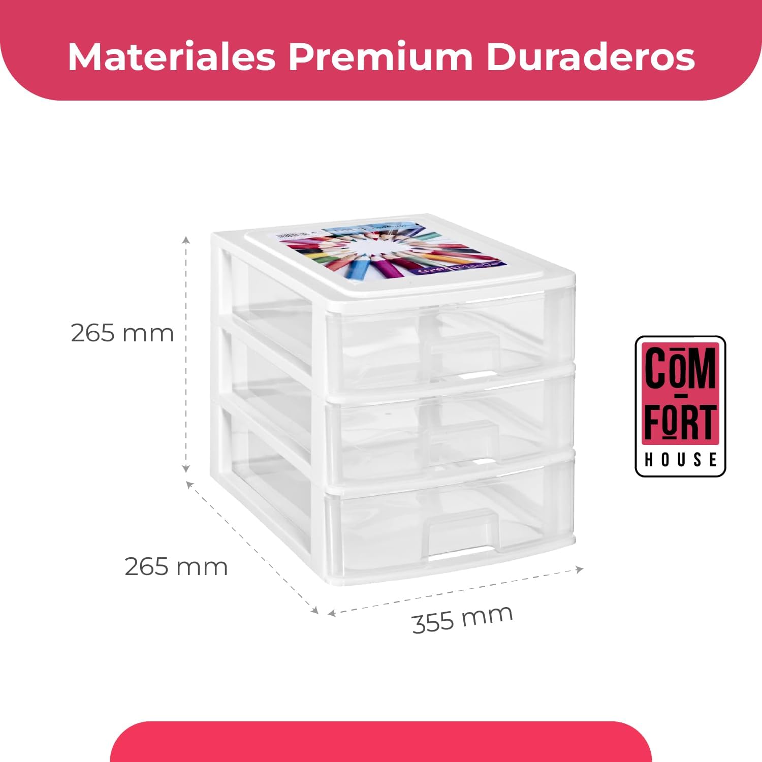 COM-FORT HOUSE | Cajonera Apilable de Plástico | Modelo Transparente | Color Blanco | Modelo de 3 Cajones | Cajones de Almacenamiento Modular - 2