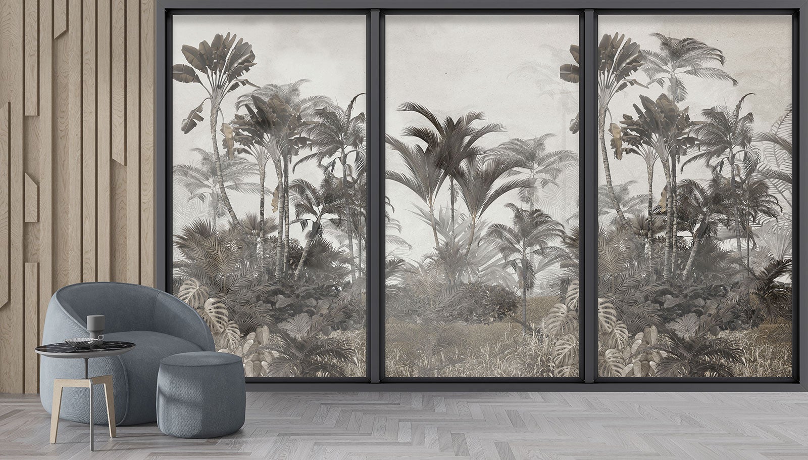 Papier peint panoramique Trompe l'oeil baie vitrée - Jungle - Largeur 325 cm x Hauteur 195 cm - 4