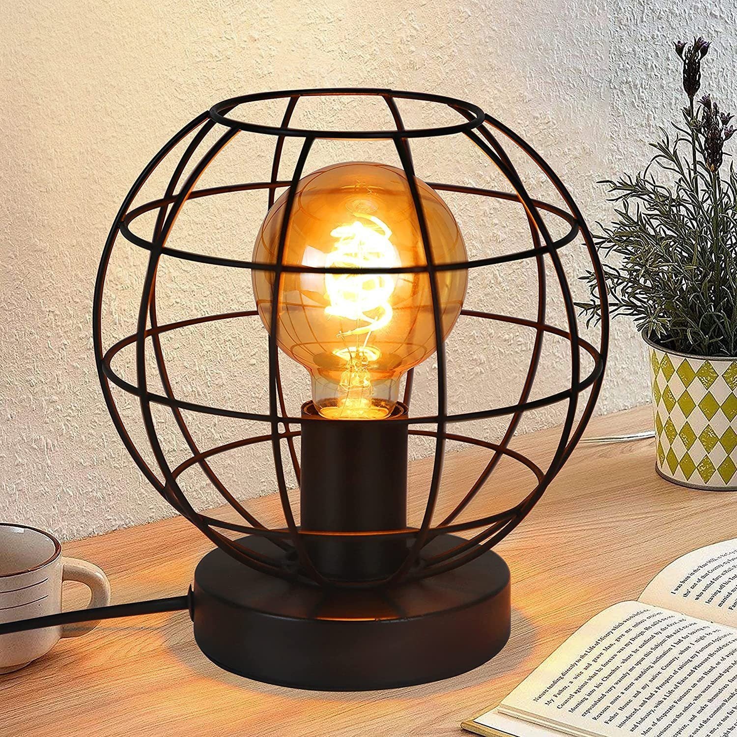 ZMH Lampa stołowa retro czarna - Lampa nocna retro styl industrialny podstawa metalowa E27 dekoracja - Moc maksymalna 40W - Bez żarówki