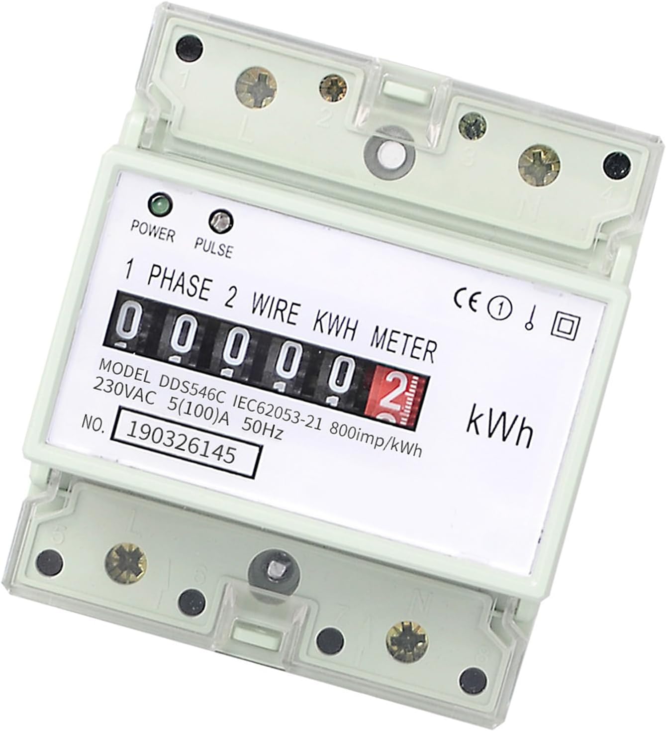 Kompaktowy licznik energii na szynę DIN z wyświetlaczem cyfrowym, odpowiedni do precyzyjnego monitorowania zużycia energii.