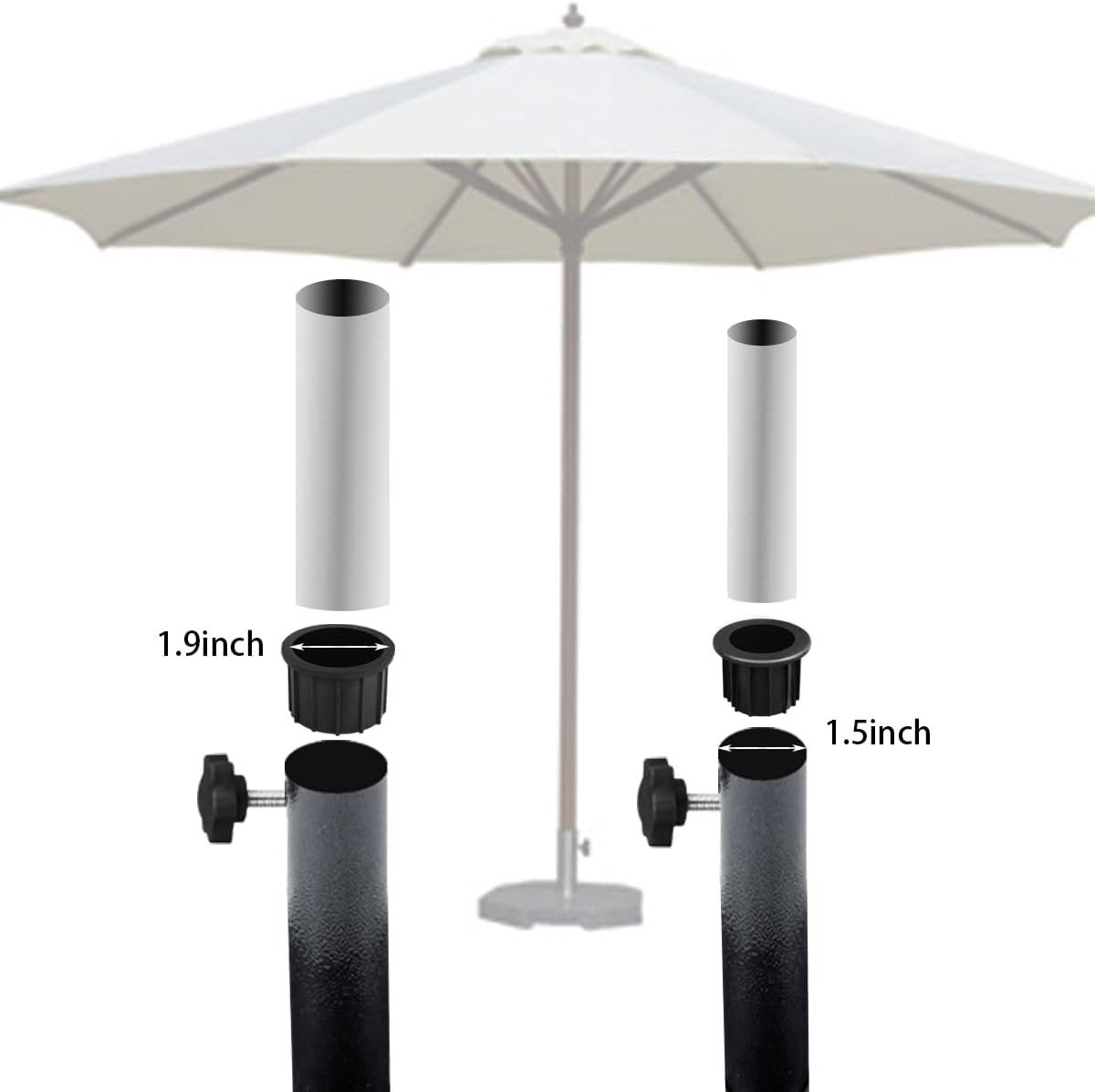 Lot de 3 adaptateurs pour pieds de parasol - Bagues de réduction - Pour colonne centrale 48/38/32 mm - Pièces de rechange pour pieds de parasol - Noir - 3