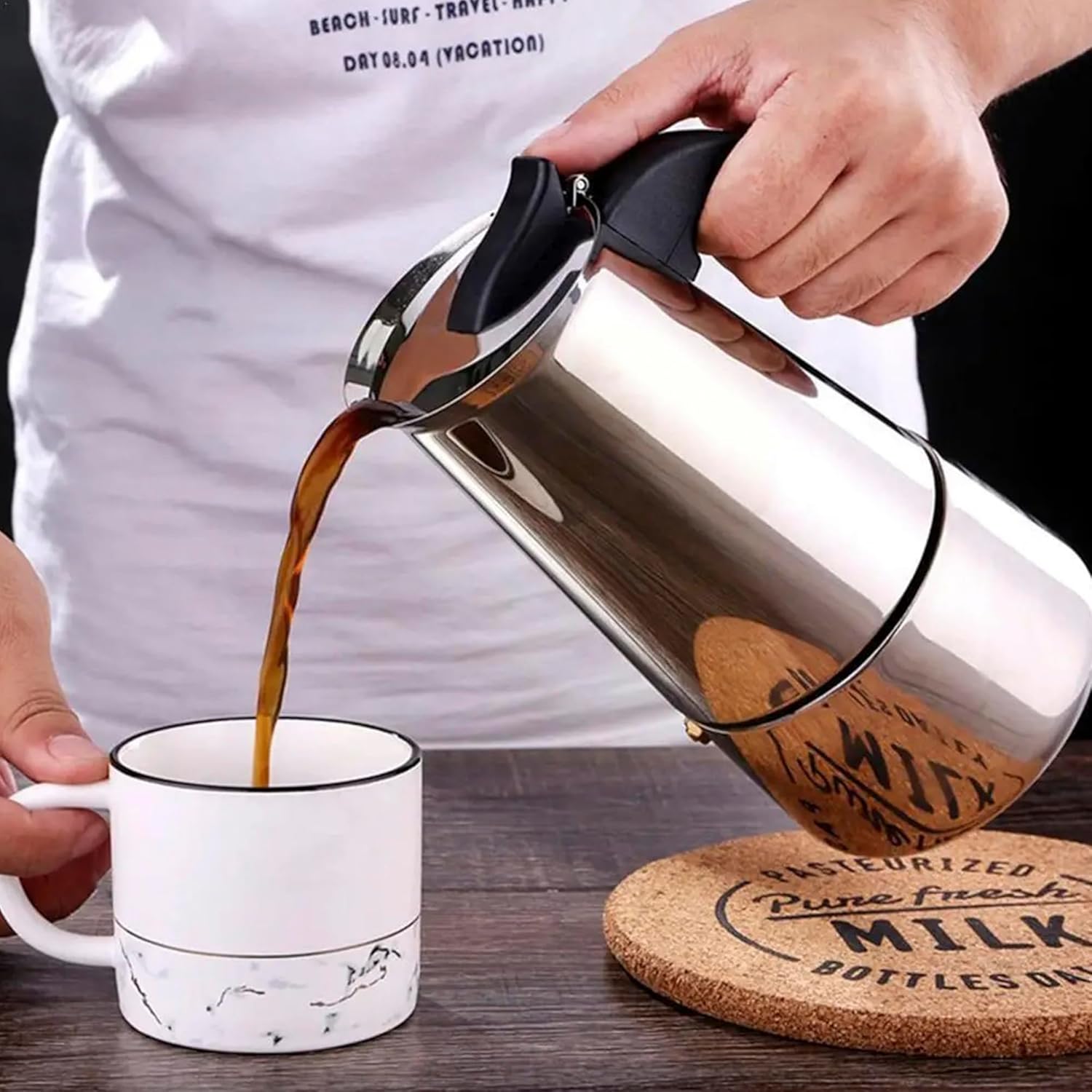 Cafetière italienne 12 tasses en acier inoxydable compatible tous types de feux 12 tasses - 3