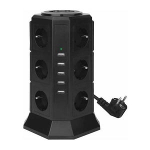 Tour Multiprise Parafoudre 12 Prises + 5 Ports USB (4.5A) - Cordon 2 Mètres (Neuf)