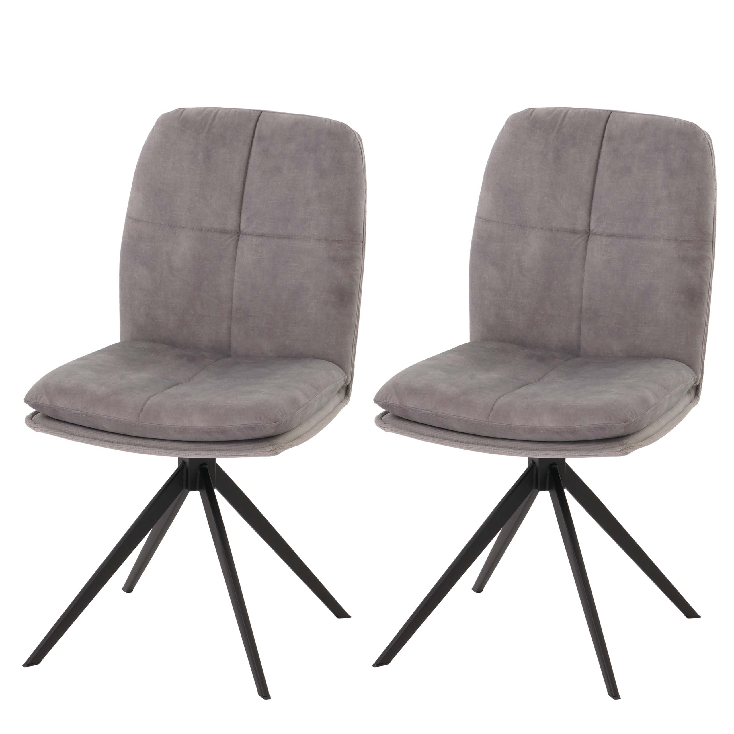 Zestaw 2 sztuk krzeseł do jadalni HWC-M68, krzesło kuchenne z oparciem, obrotowe, pozycja automatyczna, metal, tkanina/materiał ~ szare