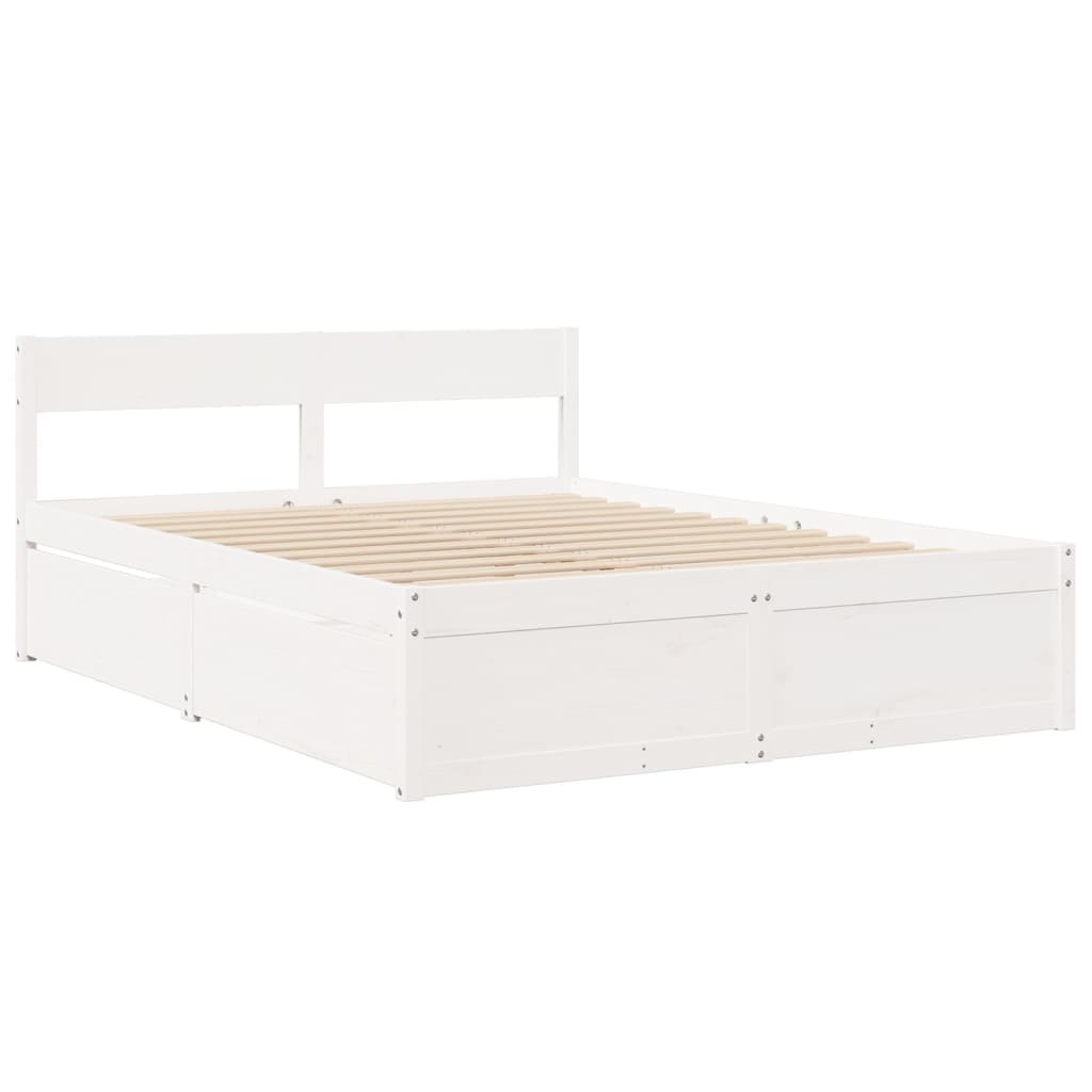 Lit avec tiroirs et matelas blanc 160 x 200 cm en bois massif de pin - 7