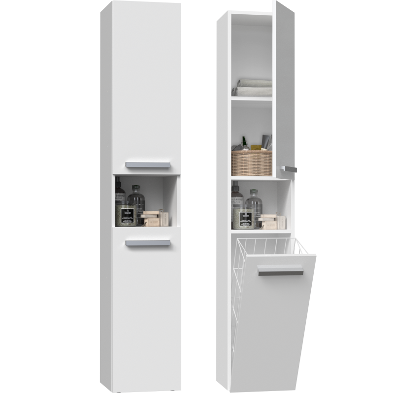 HORTI - Mueble de baño con cesto de ropa - 31x30x174 cm - Columna de almacenaje para baño - 2