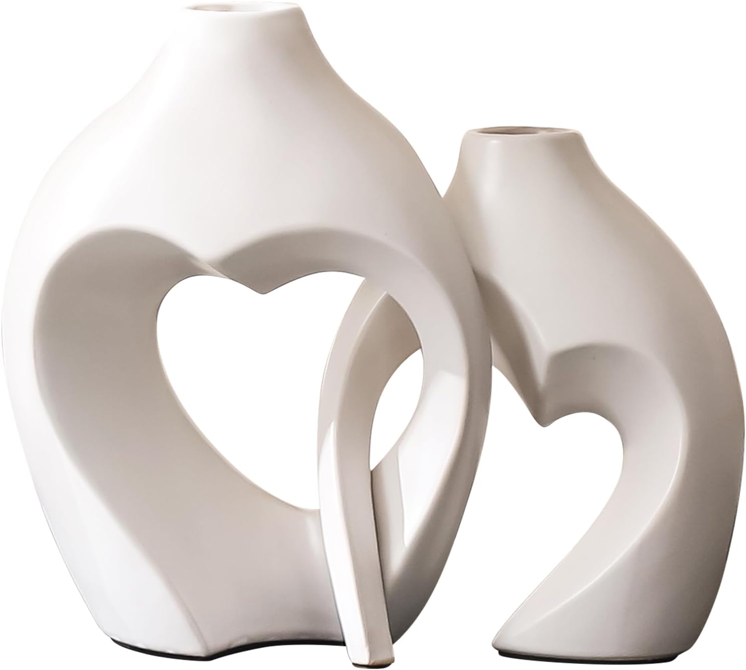 Vaso in ceramica a forma di cuore, bianco, set da 2 pezzi | WhichOne