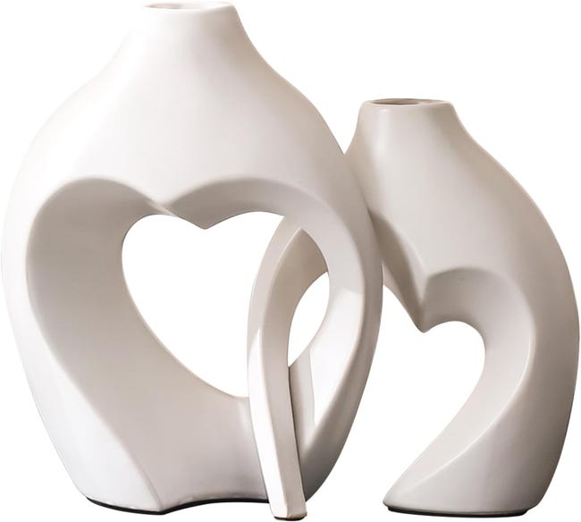 Vaso in ceramica a forma di cuore, bianco, set da 2 pezzi | WhichOne Vaso in ceramica a forma di cuore, bianco, set da 2 pezzi | WhichOne