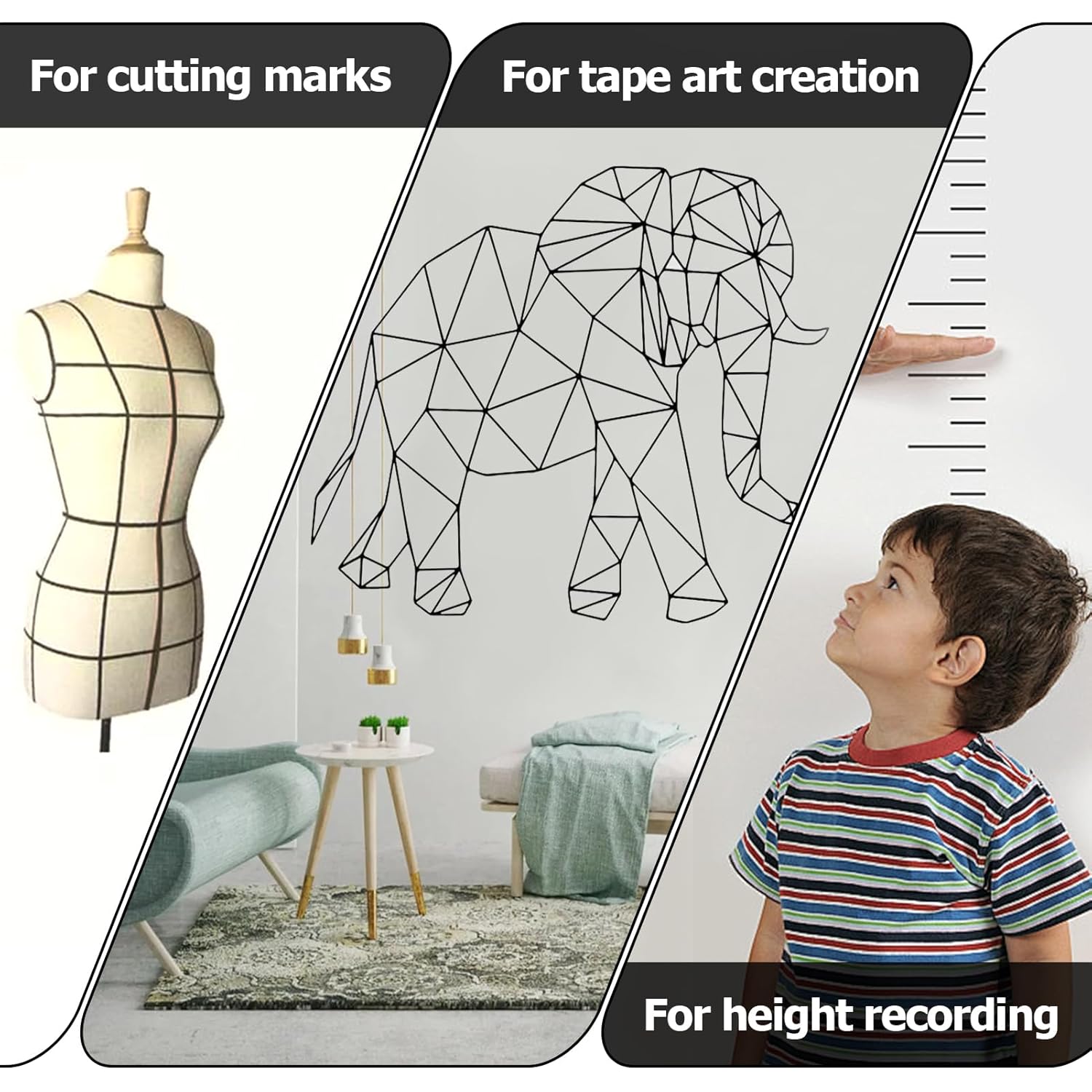 Lot de 2 rubans adhésifs fins noirs pour tableau blanc - 3 mm x 10 m - Pour bureau, école, tableau graphique et marquage - 3