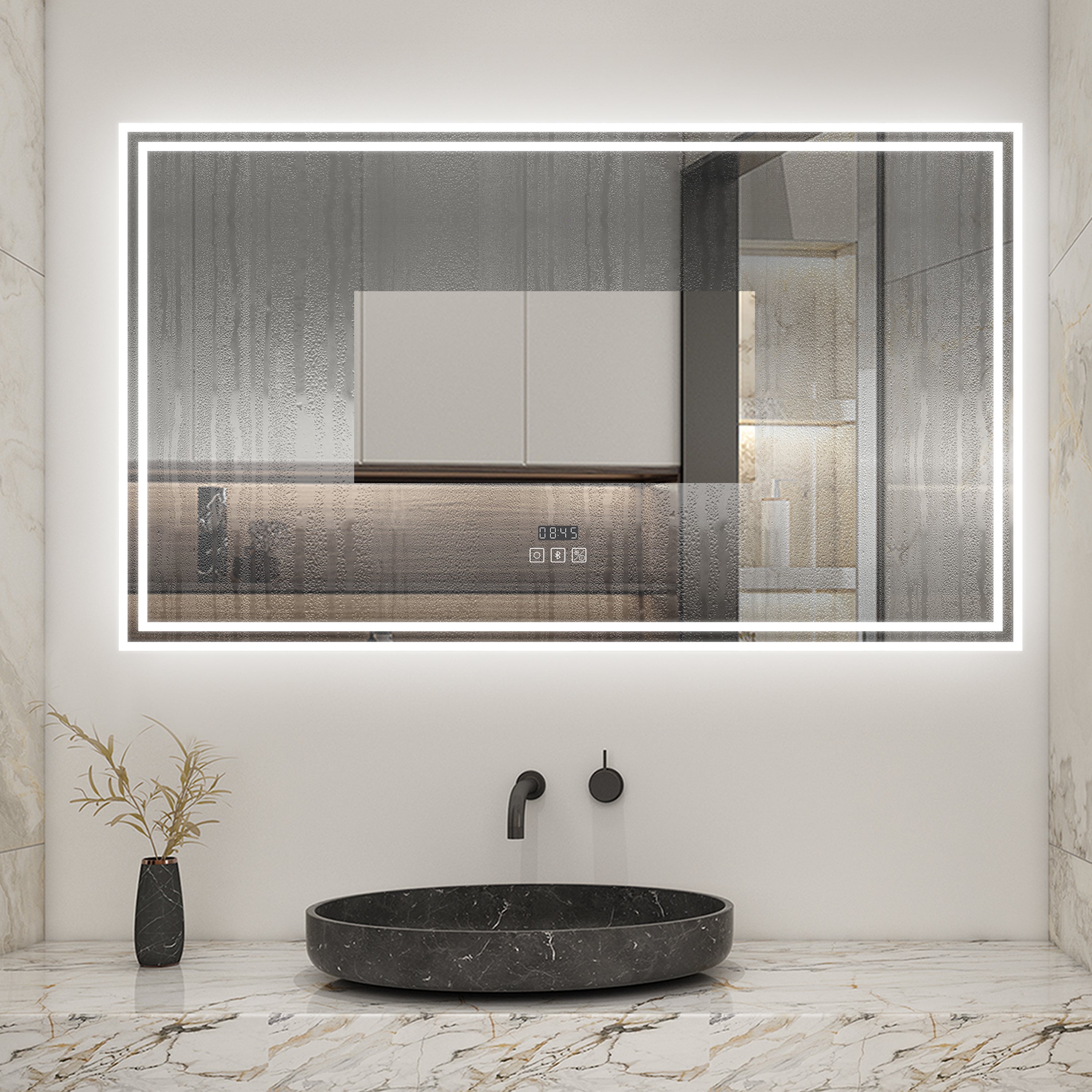 AICA Miroir lumineux 120 x 70cm, bluetooth + 3 couleurs + dimmable + horloge + anti-buée + mémoire, miroir salle de bain mural - 7
