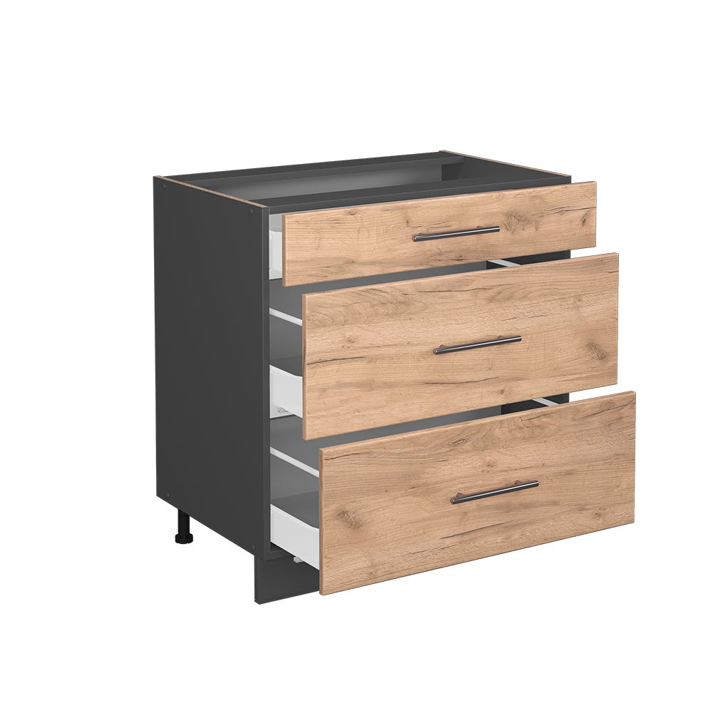 Vicco Meuble cuisine Fame-Line, Chêne de force doré, 80cm avec 3 tiroirs, sans PT - 4