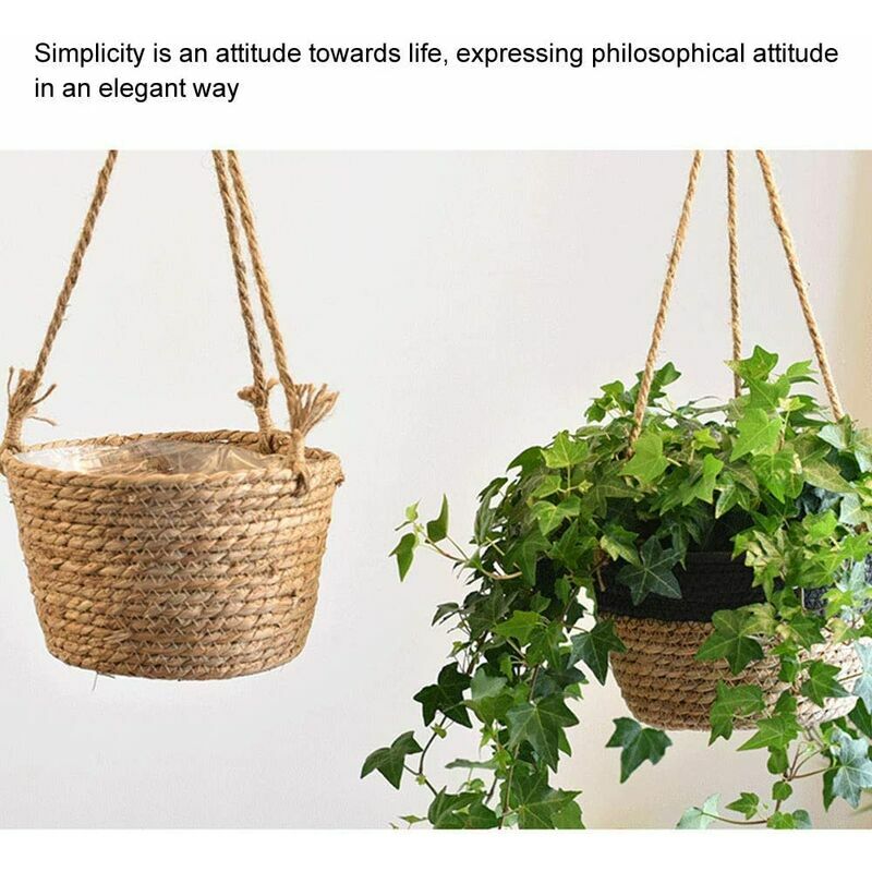De fleurs à suspendre en corde de jute -pliable en jonc de mer, macramé -pour plantes succulentes, décoration intérieure ou extérieure - 5