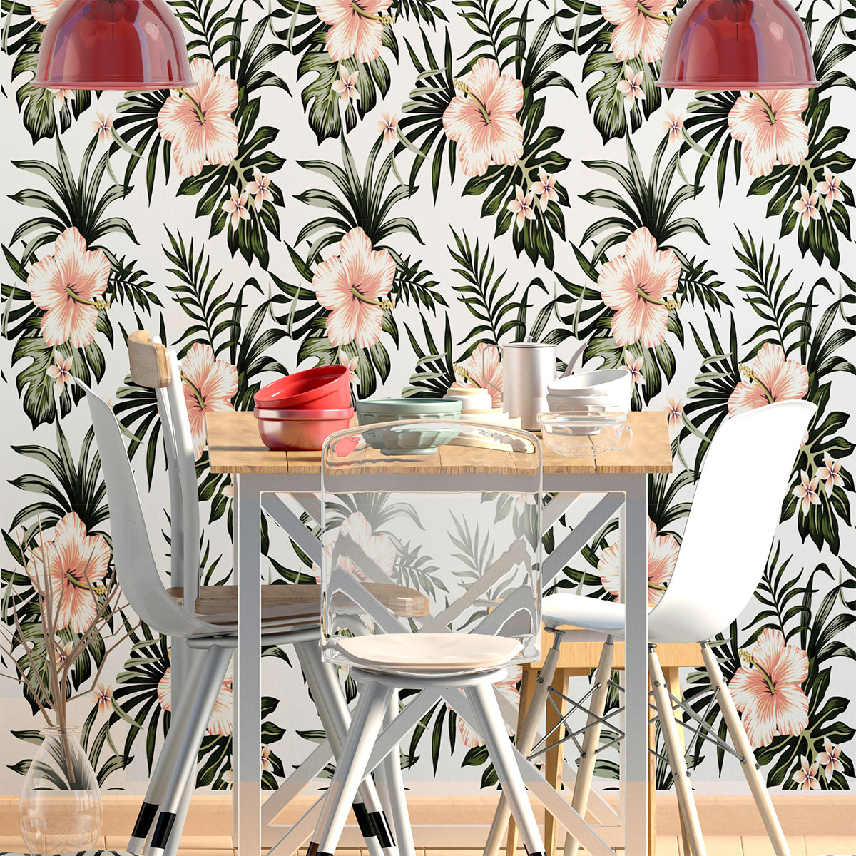 Vinilo tapiz tropical de santana - adhesivo de pared - revestimiento sticker mural decorativo - 60x60cm