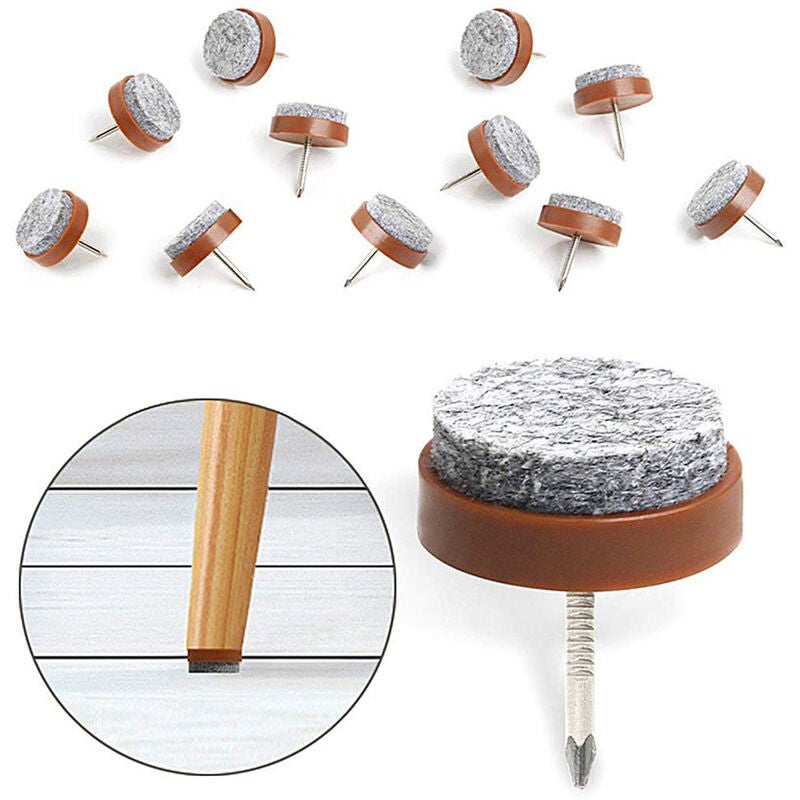 50 szt. podkładek filcowych na krzesła, mocowanych na gwoździe, 24 mm, brązowych, do ochrony nóg mebli - 3