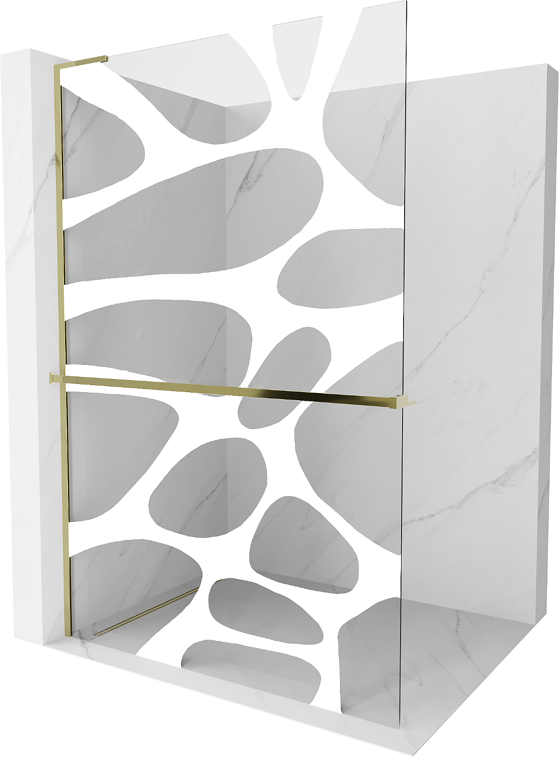 Mexen Kioto+ L ścianka prysznicowa z półką Walk-in 80 x 200 cm, biała fala, złota - 800-080-123-50-97