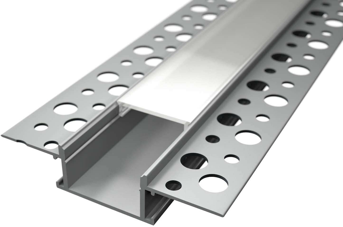 2 Mètres - Profilé Plat pour Ruban Led - Profil Aluminium pour Assemblage de Panneaux Placoplatre Plaque de plâtre - Barre Rail + Coque - 6