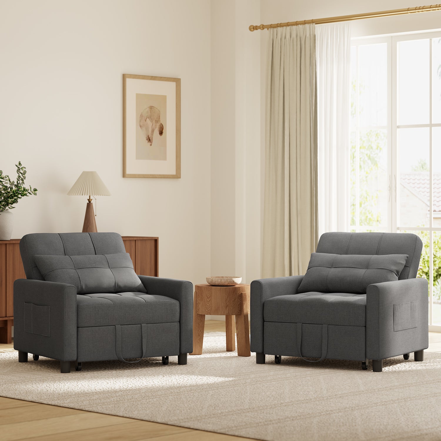 Canape Convertible Canapé Lit 1 Place Fauteuil Chaise Longue Coussin Réglable Rangement Roues Pliante Bealife - 2
