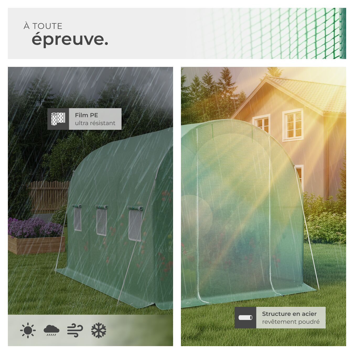Serre tunnel en plastique 7 m² 343 x 200 x 200 cm avec cordes et piquets inclus TECTAKE - 4