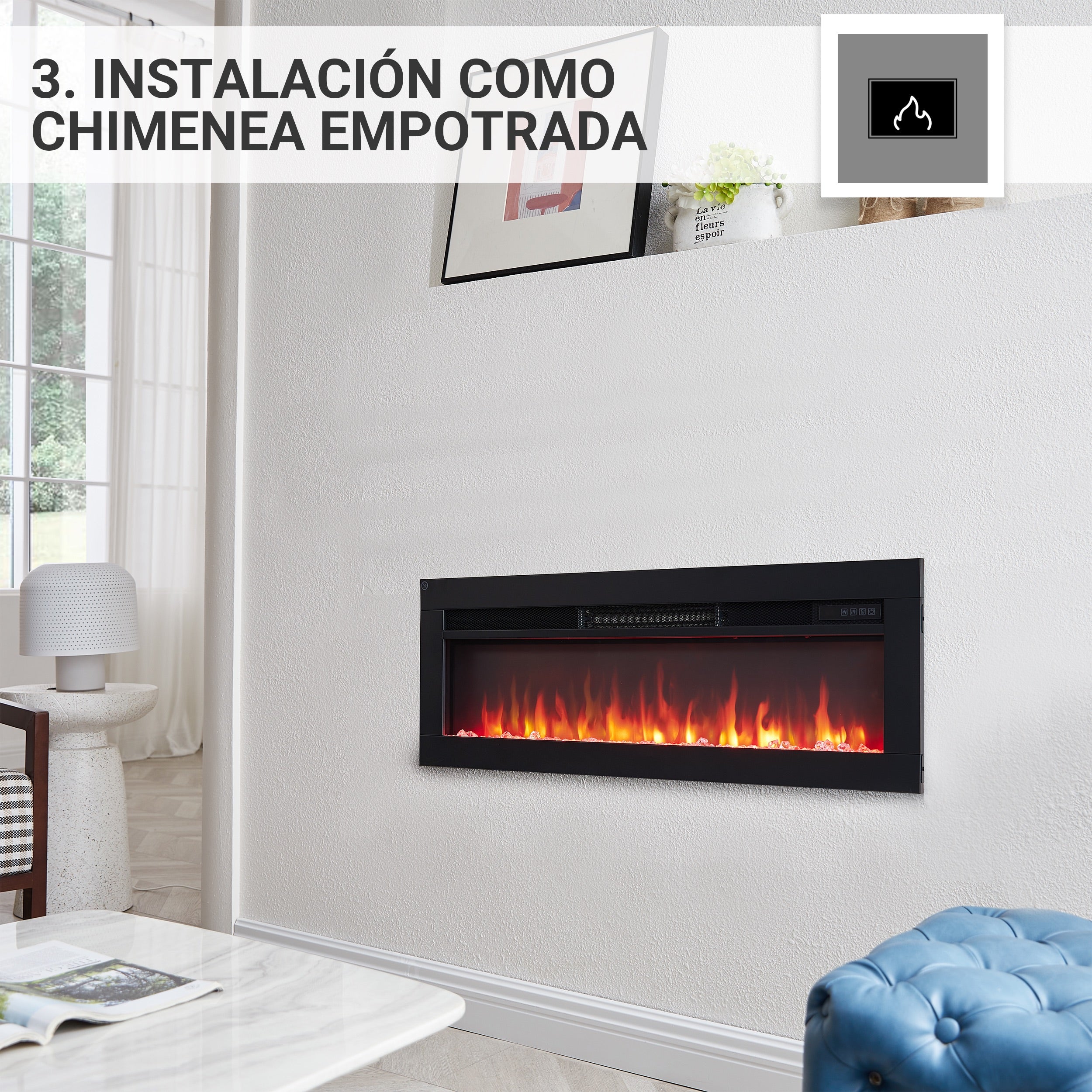 Chimenea eléctrica BALDERIA Agnes 36 - Chimenea de pie, mural o empotrable - Negro - 4