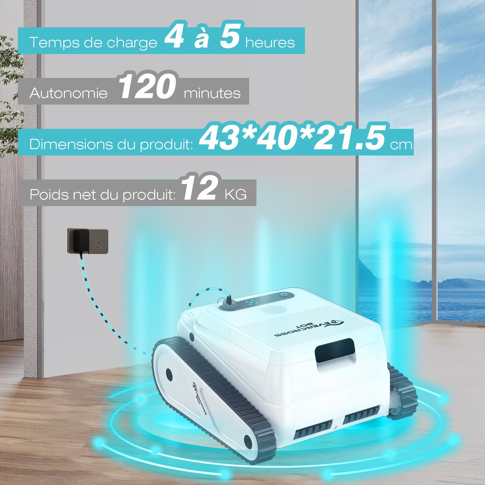 EVERCROSS BOT U8 Robot Piscine Est Équipé de Quatre Moteurs et de Batteries, Prend en Charge la Fonction de Nettoyage de la Ligne de Flottaison, APP - 9
