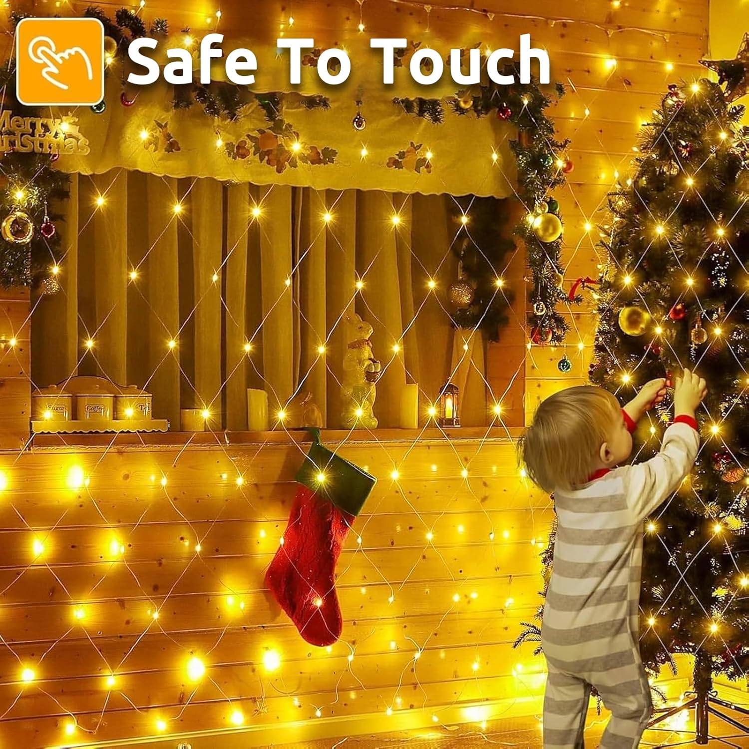 Luci a catena per esterni 3x2M, 192 luci da soffitto a LED con spina, timer, 8 modalità, luci a catena natalizie IP44, bianco caldo - 4