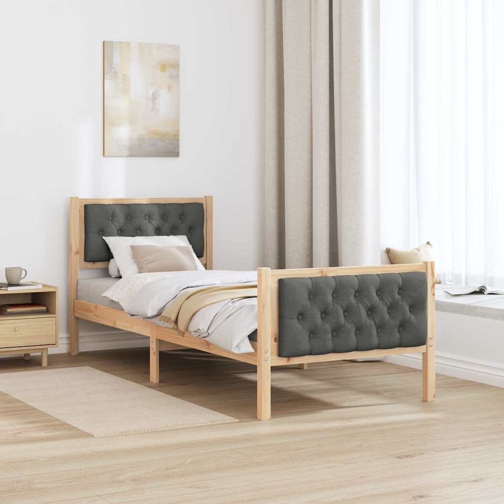 Cadre de lit en pin massif gris foncé, 75 × 190 cm - 4