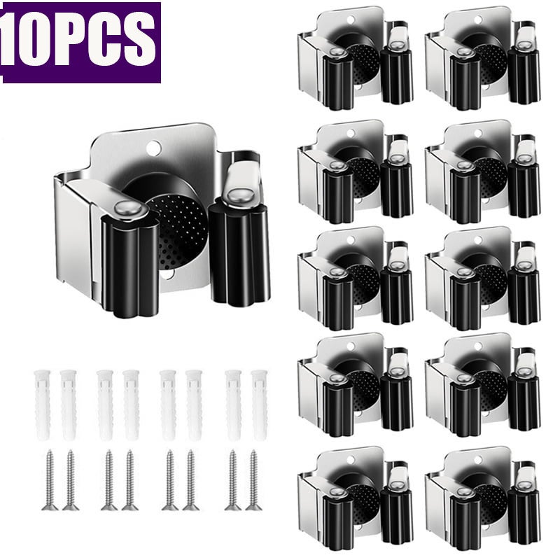 Pack De 10 Soportes De Pared De Acero Inoxidable Para Escobas Y Herramientas De Jardin Con Tornillos Para Cocina Casa Y Bano Negro Y Plateado 97373541