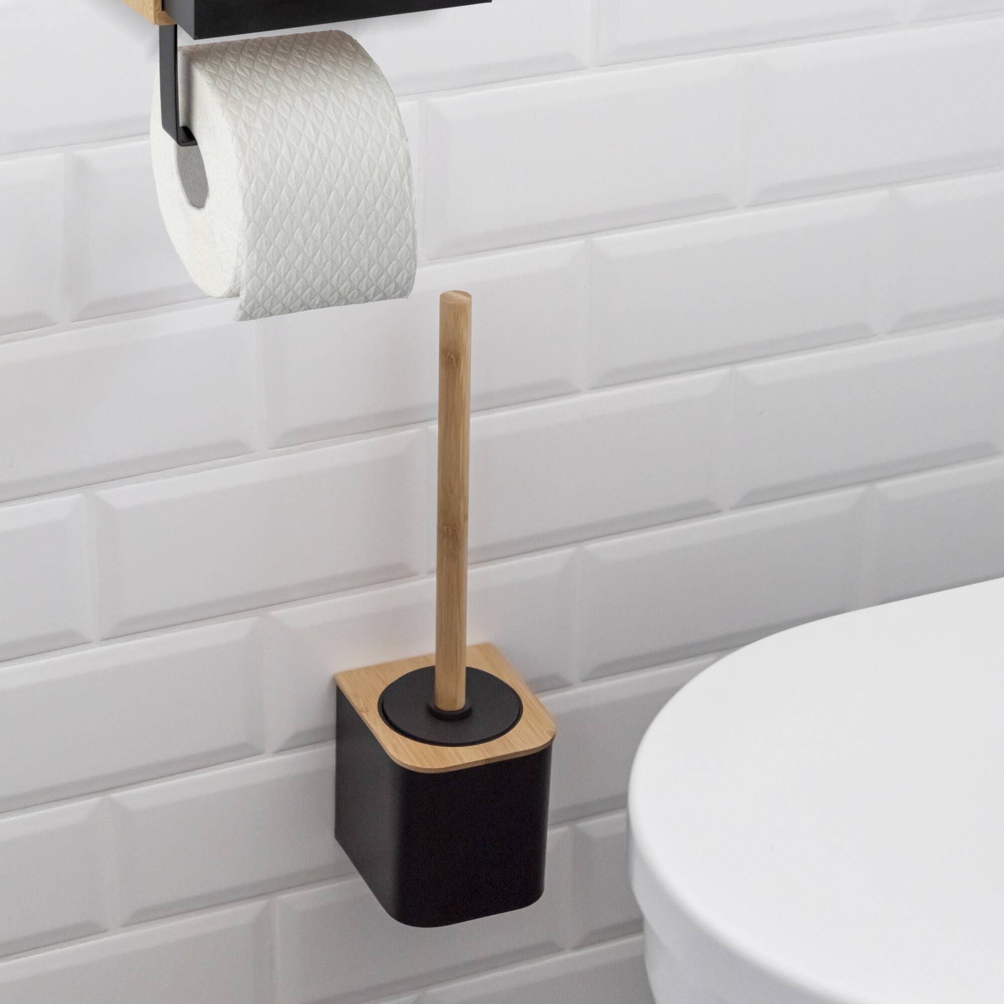 Porte-papier toilette Bambusa marron, noir adhésif ou à visser, fixation murale - 4