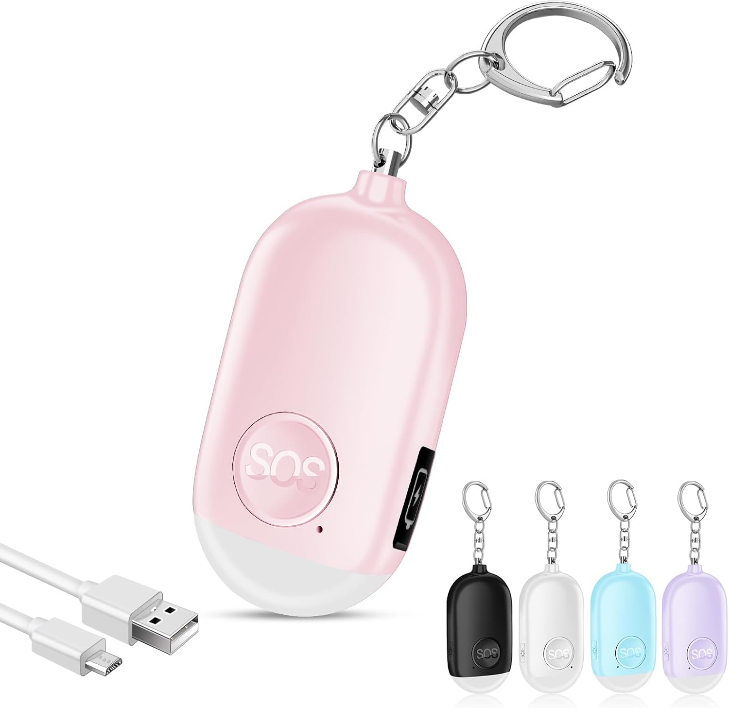 Alarm osobisty antynapadowy 130 dB z brelokiem, akumulatorowy alarm z latarką LED dla kobiet, dzieci i osób starszych (różowy)