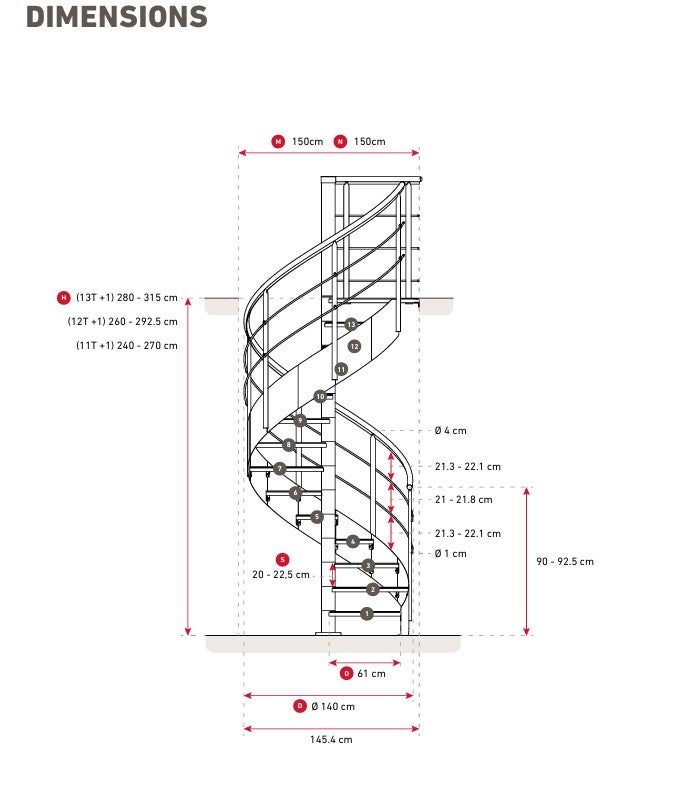 ESCADA EM ESPIRAL CAMBRIDGE EM FAIA VOLTA A ESQUIERDA ø140cm - ALT.315cm - SOGEM - 6