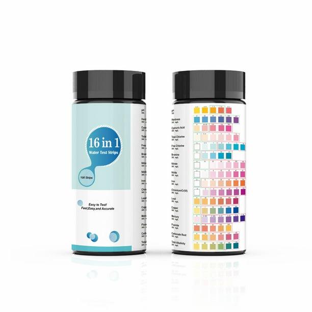 Kits d'analyse d'eau potable - 50 bandelettes - Kit d'analyse 16 en 1 pour eau de puits et eau potable - Bandelettes de test pour la dureté, le pH, le - 2