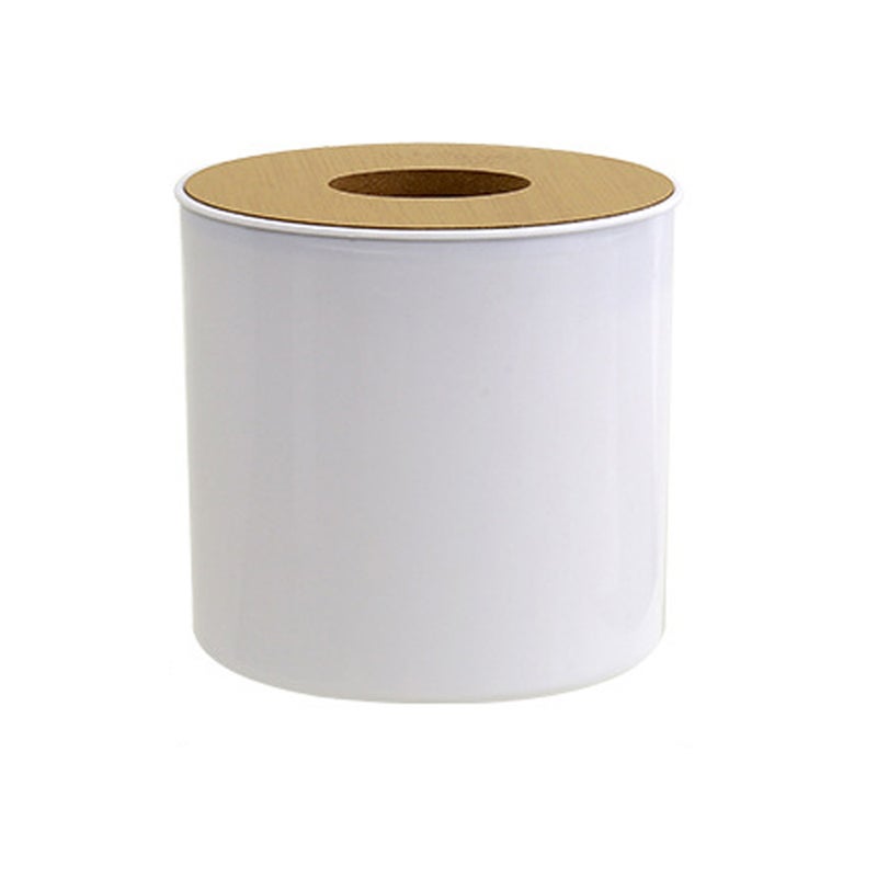 Okrągłe pudełko na chusteczki z pokrywką, łazienka, nowoczesny design, plastikowy pojemnik, 13 x 13 cm, biały i naturalny
