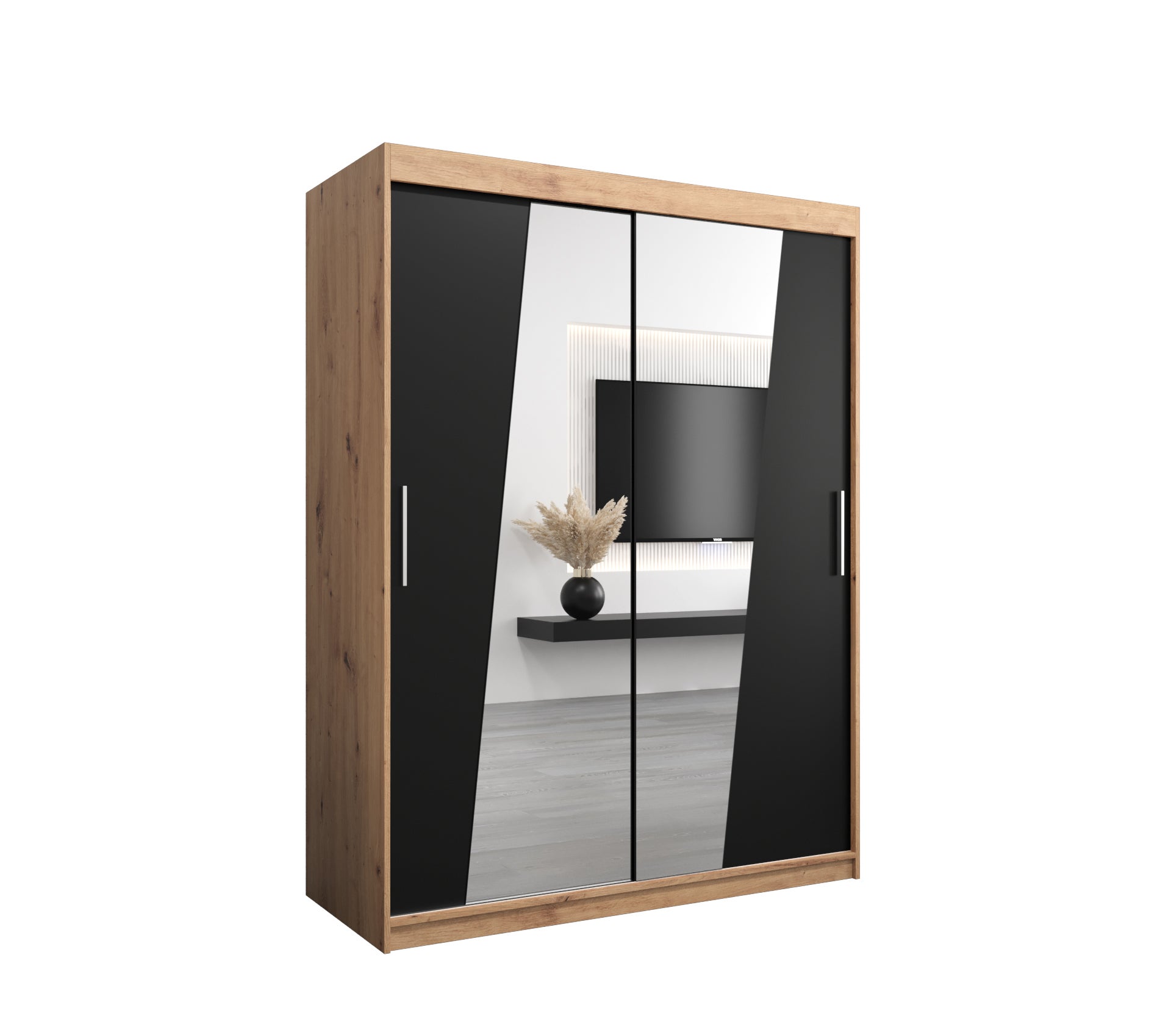 Szafa przesuwna garderoba RHOMB 150 x 62 x 200 cm Artisan + Czarny - Abiks Meble