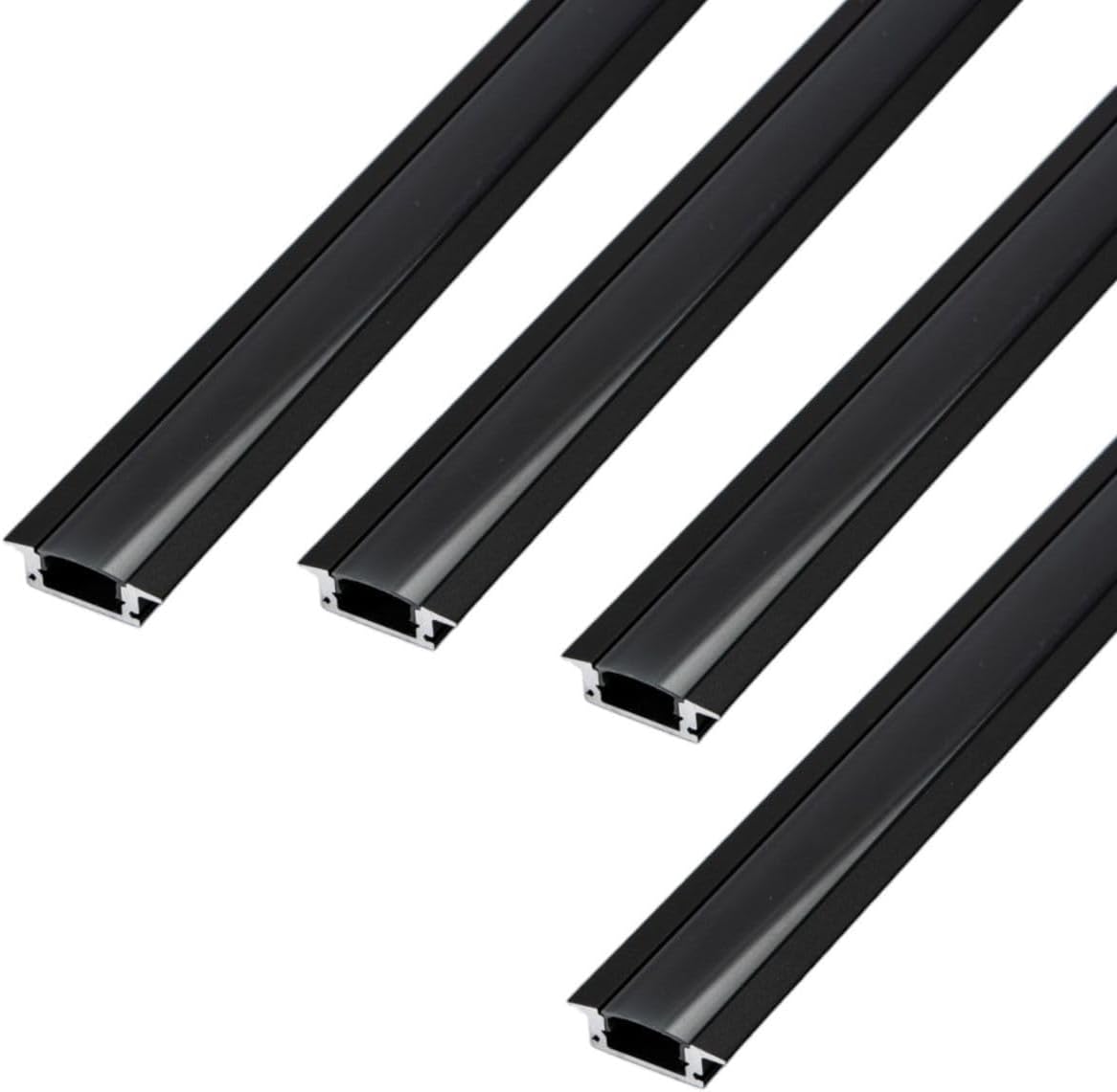 Pakiet x4 Czarny aluminiowy profil wpuszczany 1m do taśmy LED z półprzezroczystą osłoną 24,5x17,5mm