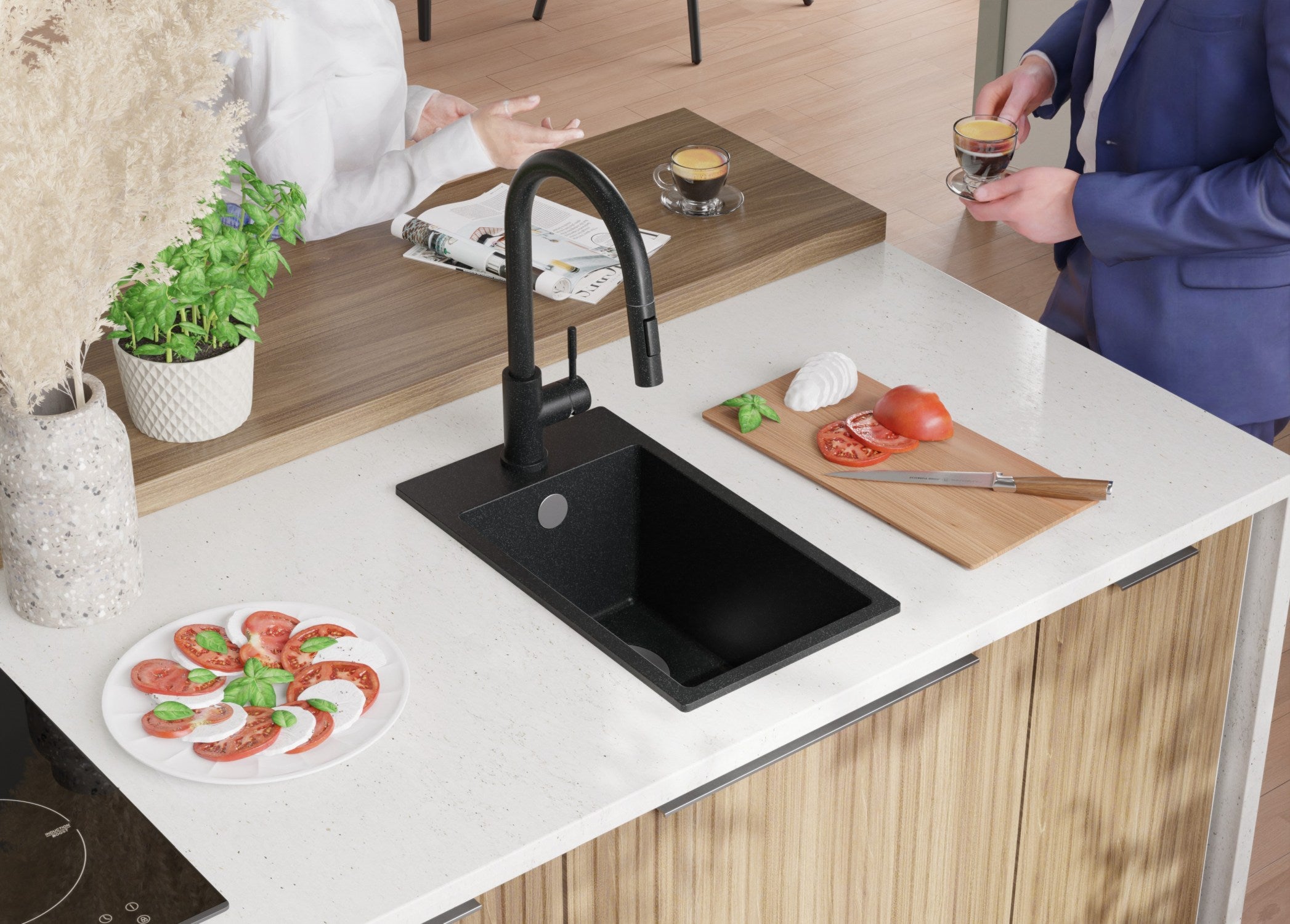 Evier Cuisine en Granit Graphite 28x50cm, Lavabo 1 bac + Kit de Vidage, Évier à Encastrer au meuble 30cm - Riga PRIMAGRAN - 8