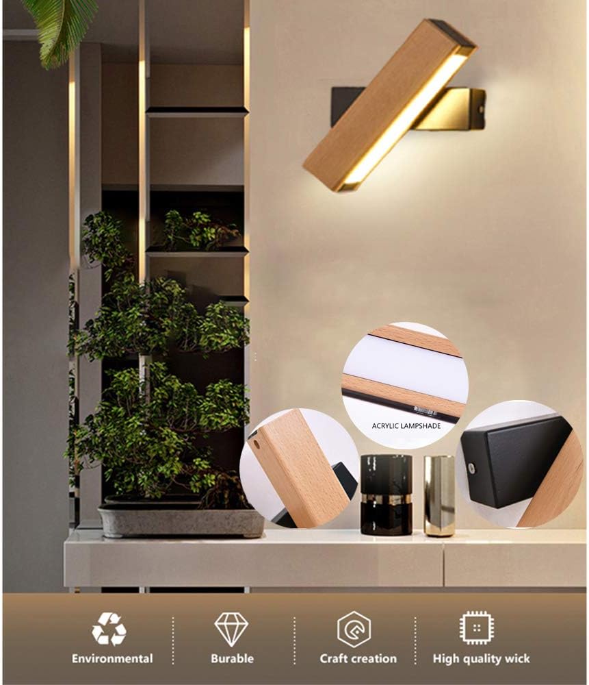 GOECO Applique Murale LED Rotative à 360° Applique Murale Interieur 21x4x4.5CM 4W Blanc Chaud Base Noire Lampe de Chevet pour Chambre Salon Couloir - 3