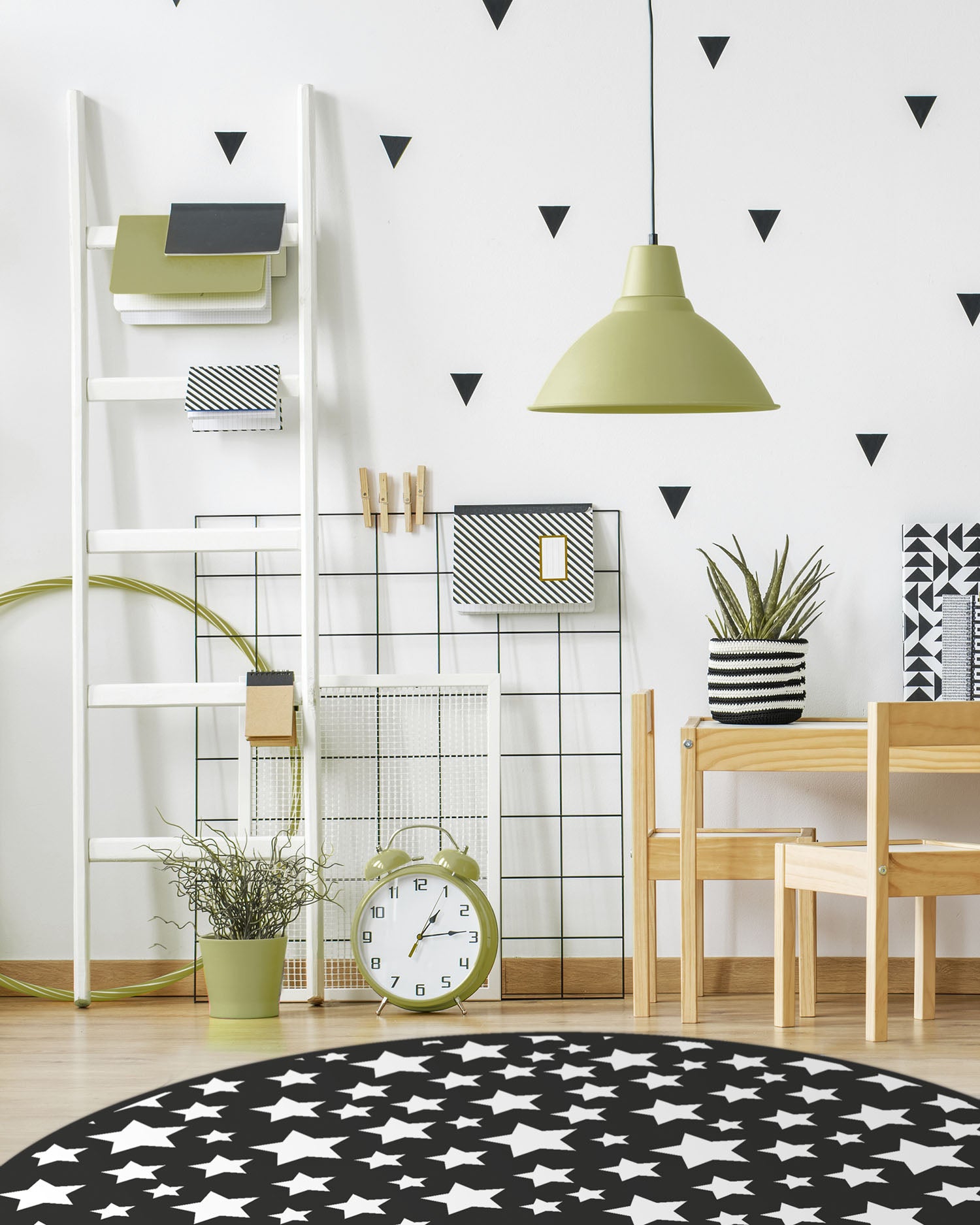 Panorama Tapis du Sol - Modèle Étoiles pour enfants rondes noires 150x150 cm - Tapis Vinyle de Cuisine, Chambre - 3