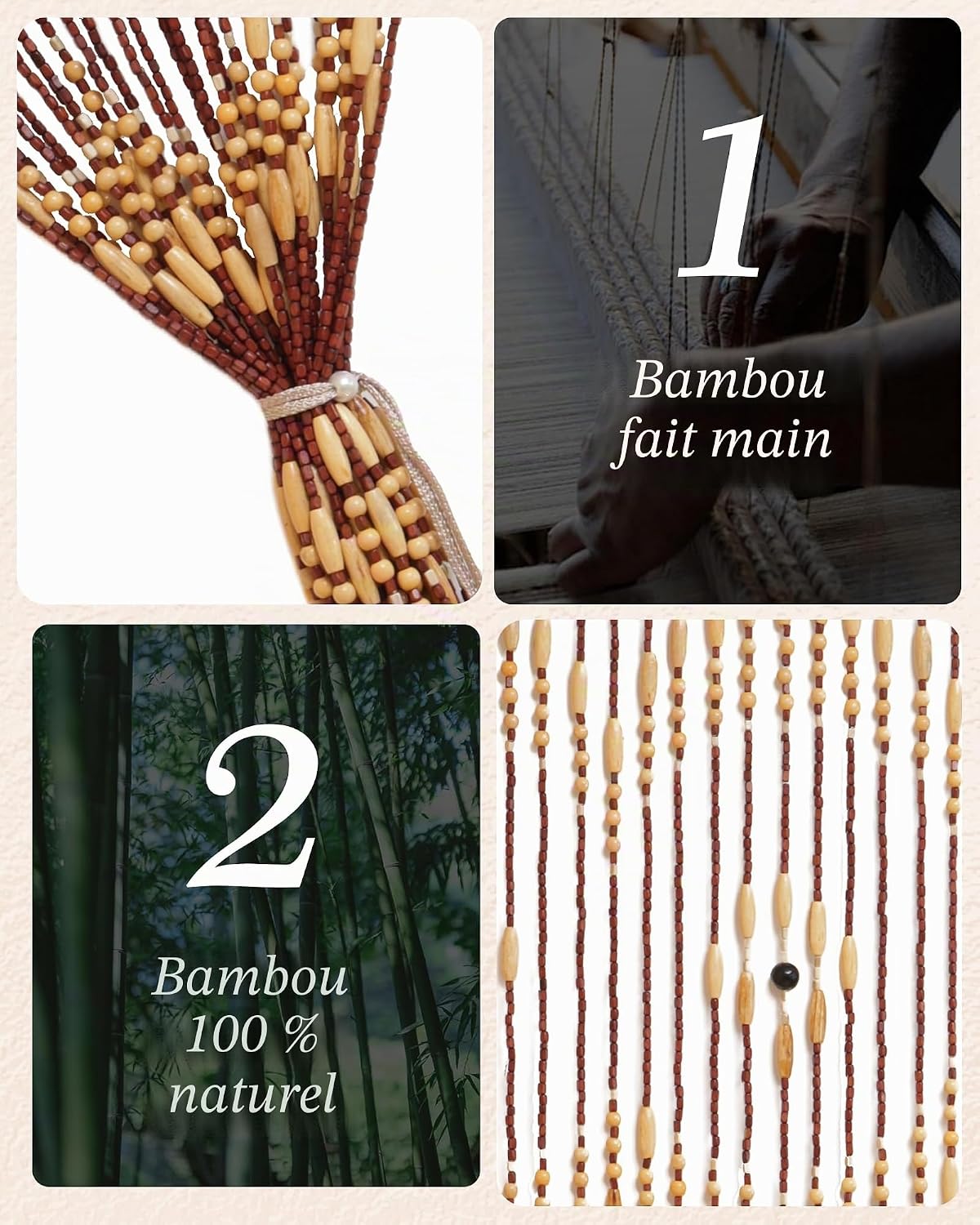 Rideau de porte en perles de bambou 90 x 175 cm pour portes, 31 brins, rideaux de perles comme décoration d'écran - 3