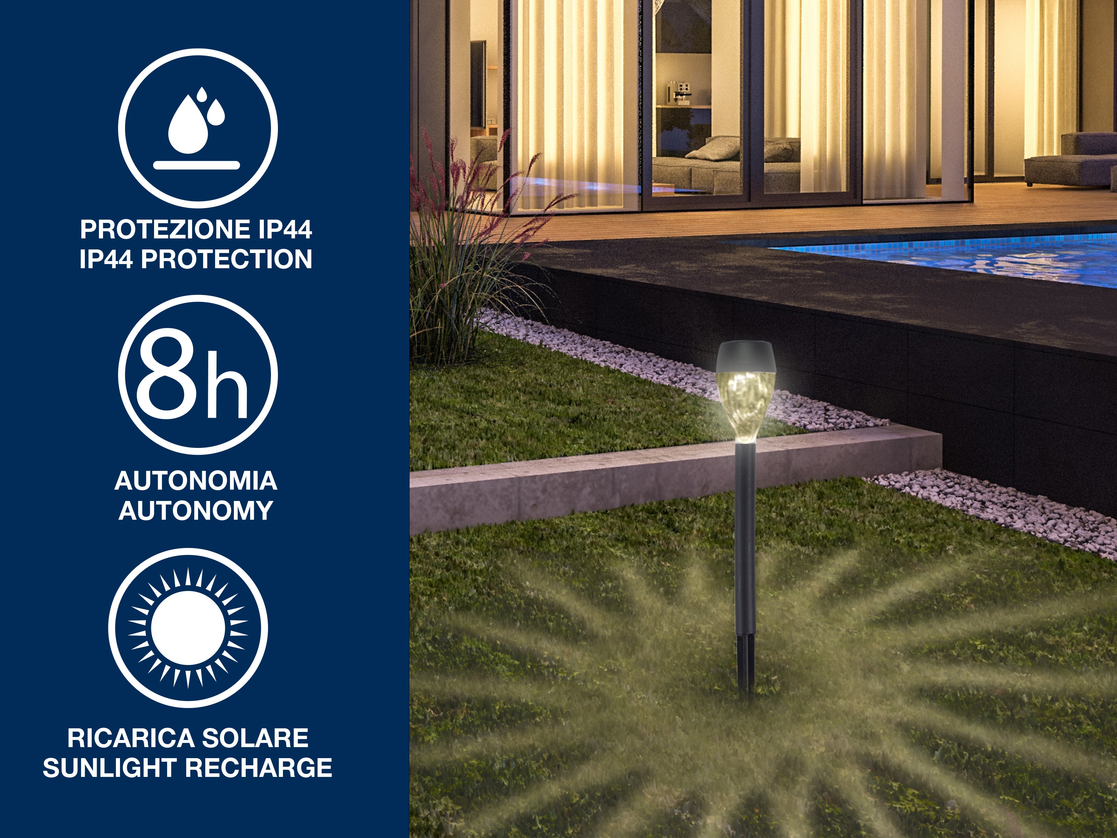 BEPER P207ILO050 Set 5 Luci Solari da Giardino, Lampade da Giardino e da Esterno con LED, Segnapassi da Esterno a Energia Solare, Picchetto, IP44 - 3