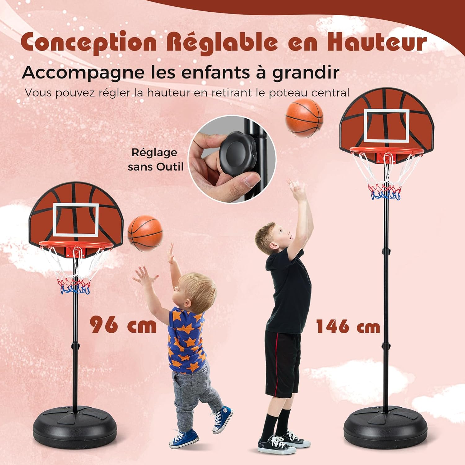 Canestro da Basket per Bambini da Esterno ed Interno, Canestro da Basket 2-in-1 con Bersaglio, 6 Freccette, Base Riempibile e Supporto per Can - 6