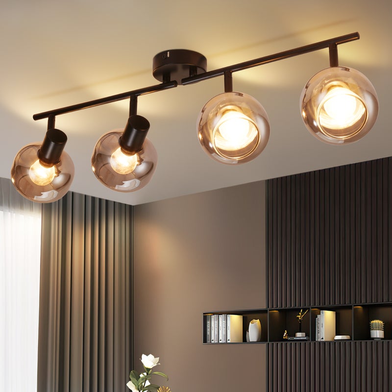 NETTLIFE Reflektorowa sufitowy do salonu w stylu vintage, szkło dymione szare, 4 E14, regulowany 350°