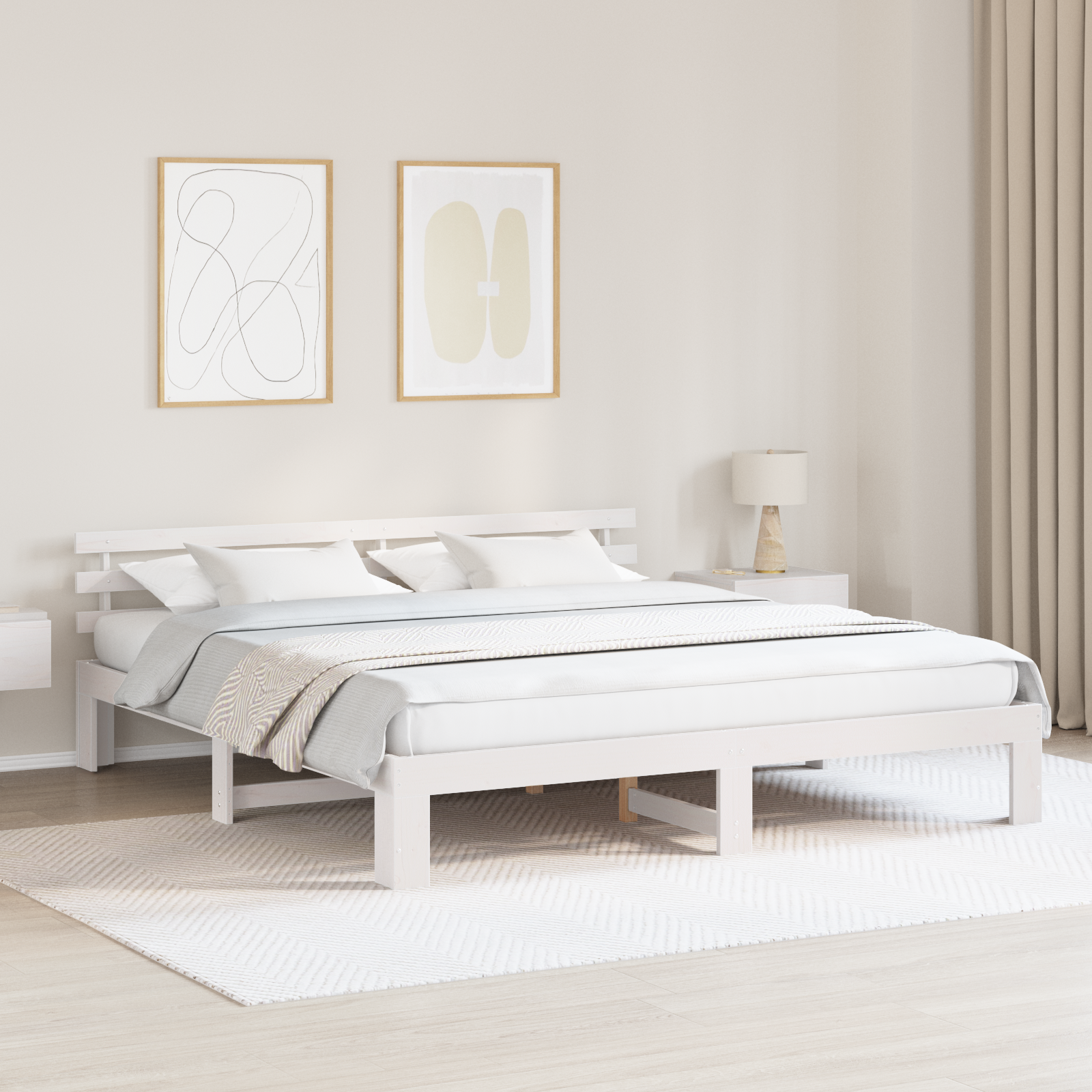 Ramka łóżka Z zagłówkiem Biały 200 x 200 cm Lite drewno sosnowe vidaXL