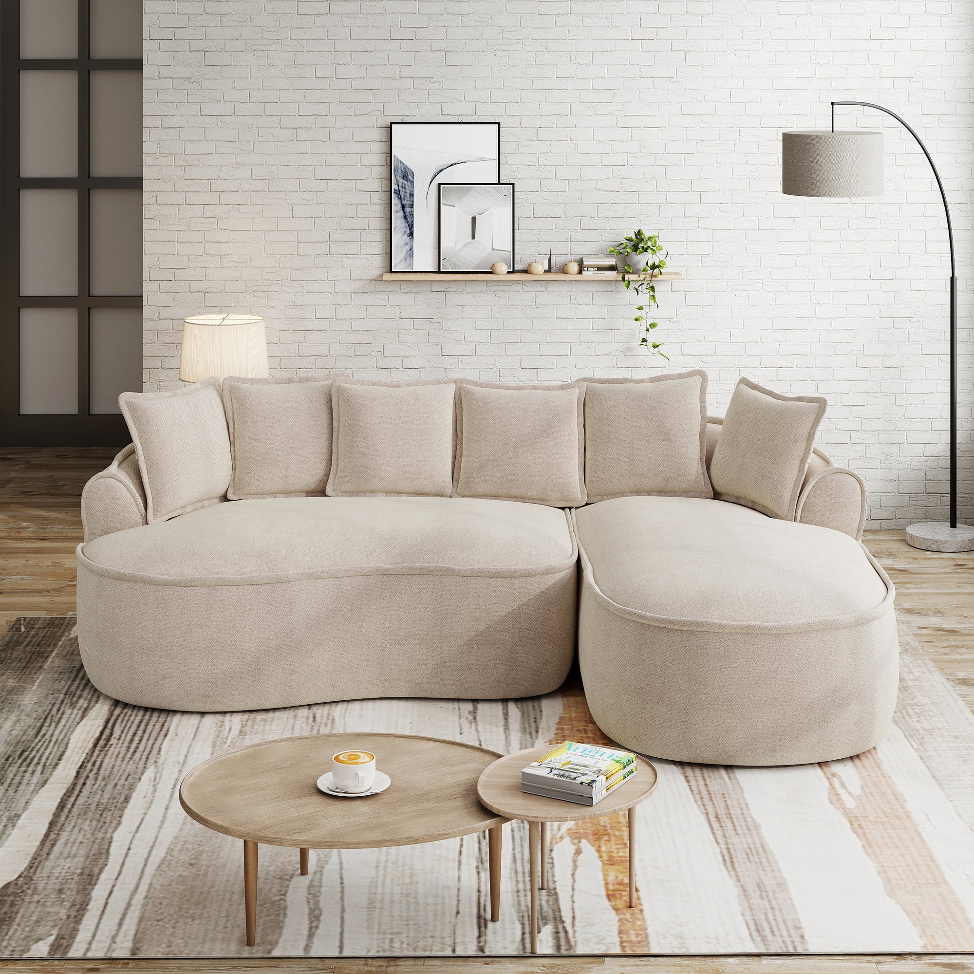 Canapé Modulaire d’Angle avec Méridienne Profonde et Accoudoirs Larges - Sans Cadre, Chenille Marron Clair - 3