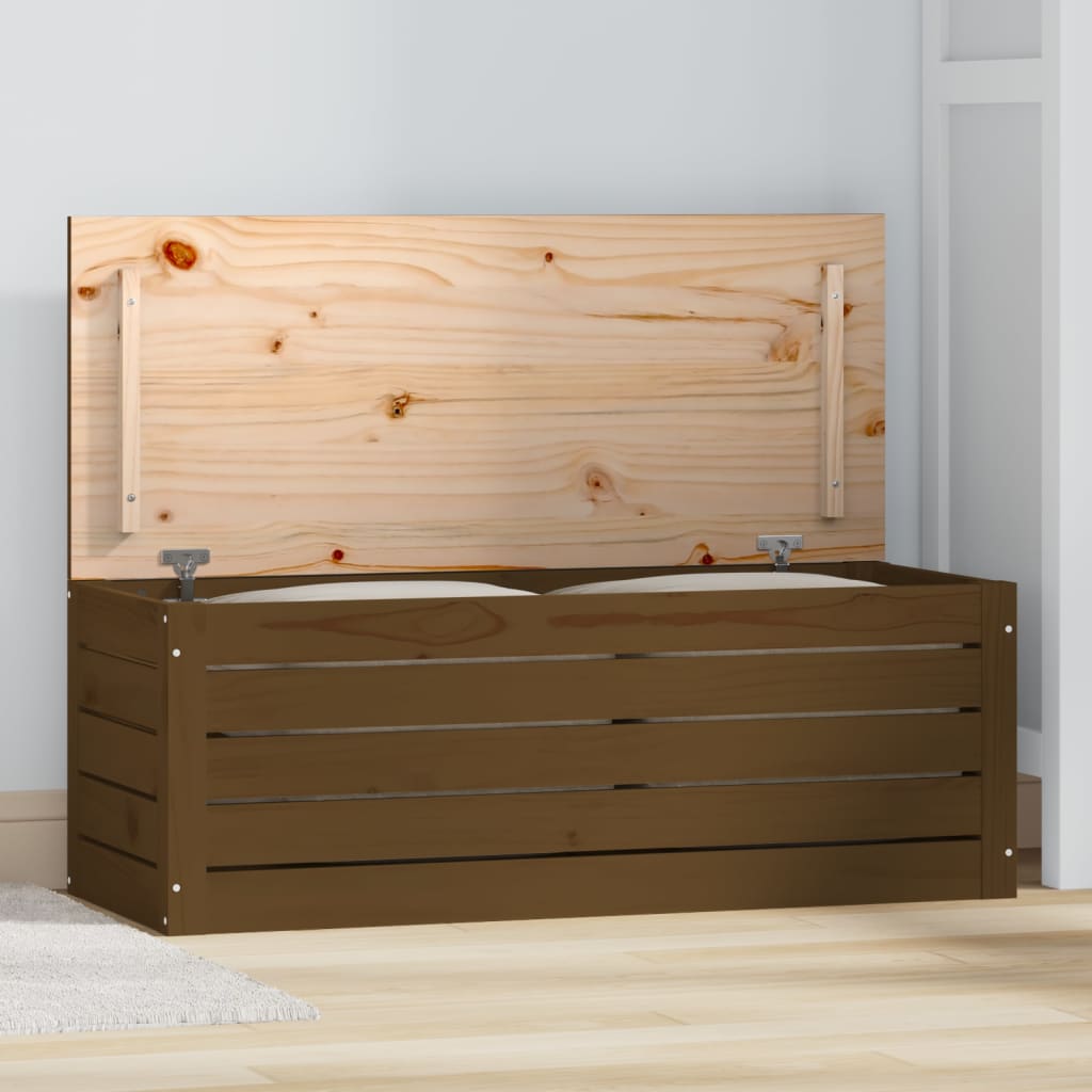 Caja almacenaje | baúl de almacenaje madera maciza pino marrón miel 89x36,5x33 cm cfw967666