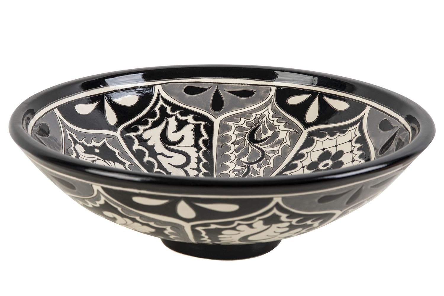 Meksykańska ceramiczna umywalka nablatowa z reliefem Atalaya Prima – okrągła umywalka łazienkowa 44 x 13,5 cm | Umywalka z motywami Talavera