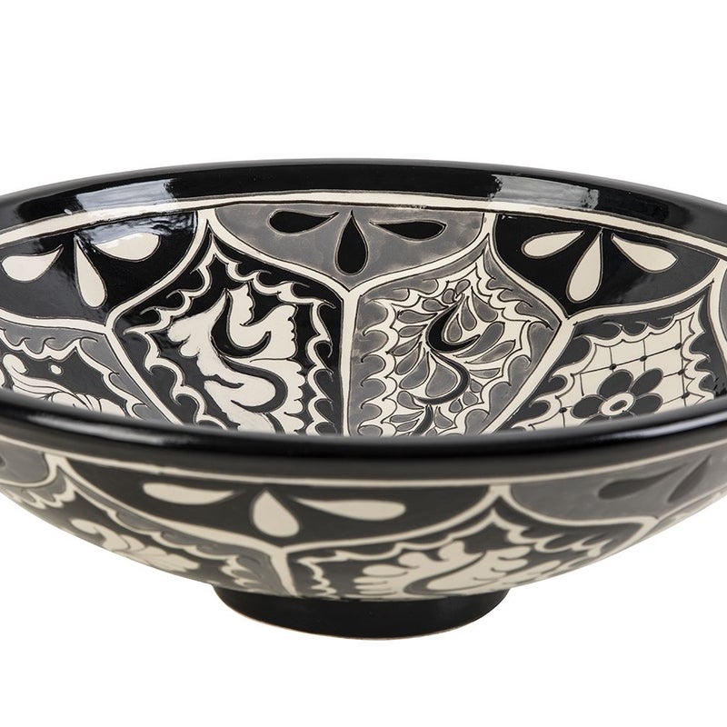 Meksykańska ceramiczna umywalka nablatowa z reliefem Atalaya Prima – okrągła umywalka łazienkowa 44 x 13,5 cm | Umywalka z motywami Talavera