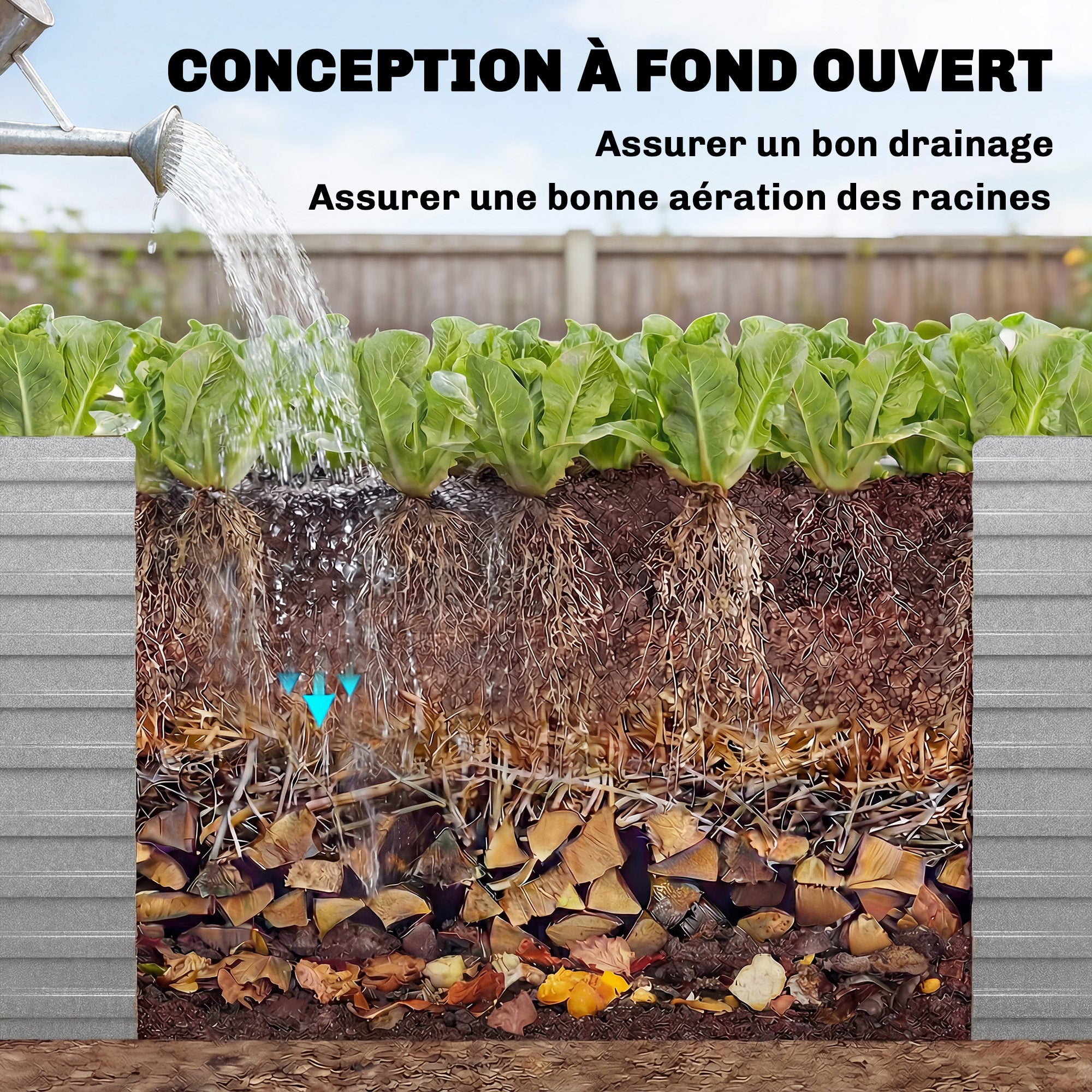 Jardinière extérieure - Outsunny - rectangulaire - avec bordure de sécurité et fond ouvert - 240 x 120 x 60 cm - gris argenté - 6