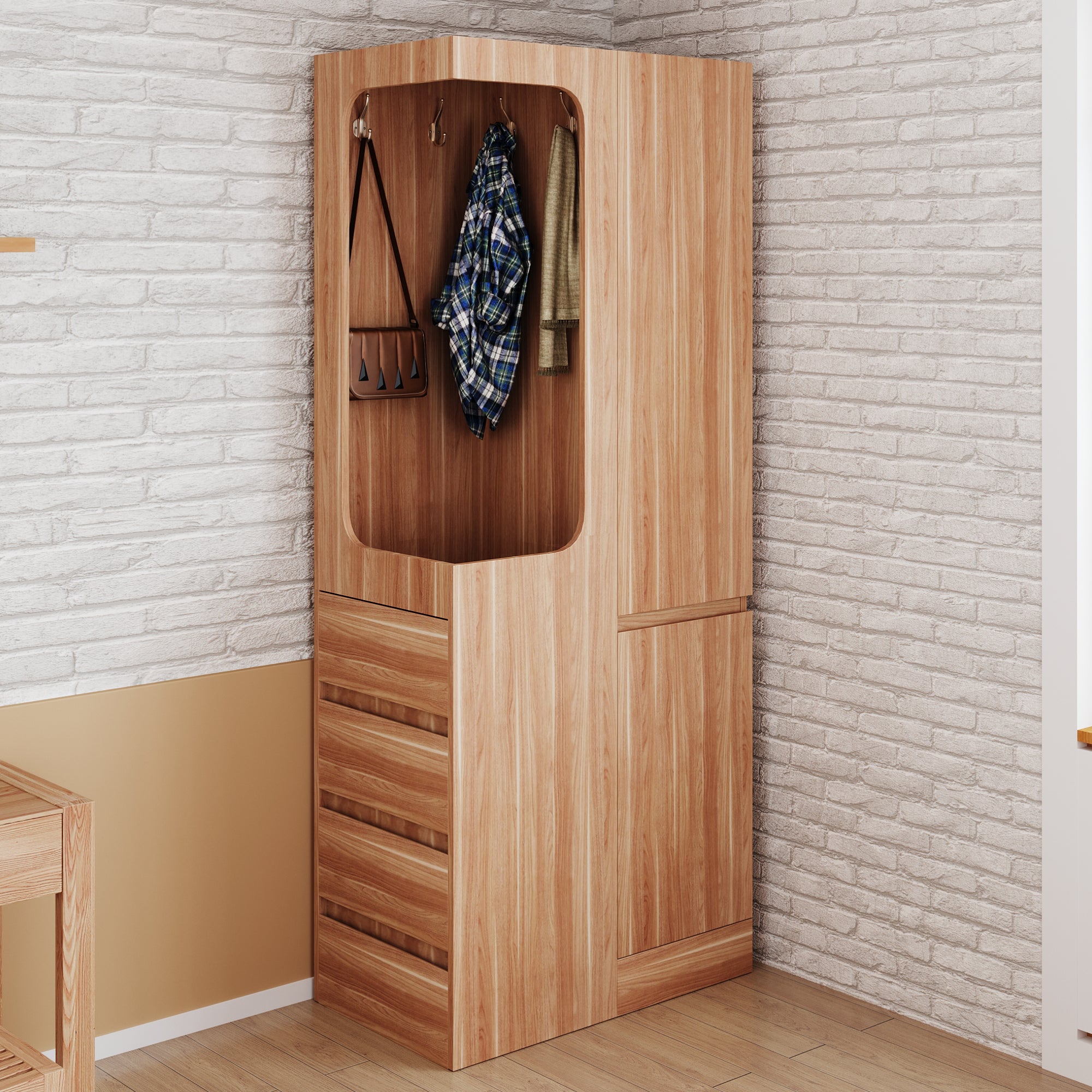 Armoire à Vêtement 70x40x170 Cm, Armoire De Chambre Avec 4 Tiroirs, 2 Portes Et Compartiment Ouvert à Gauche, Couleur De Bois | Leroy Merlin