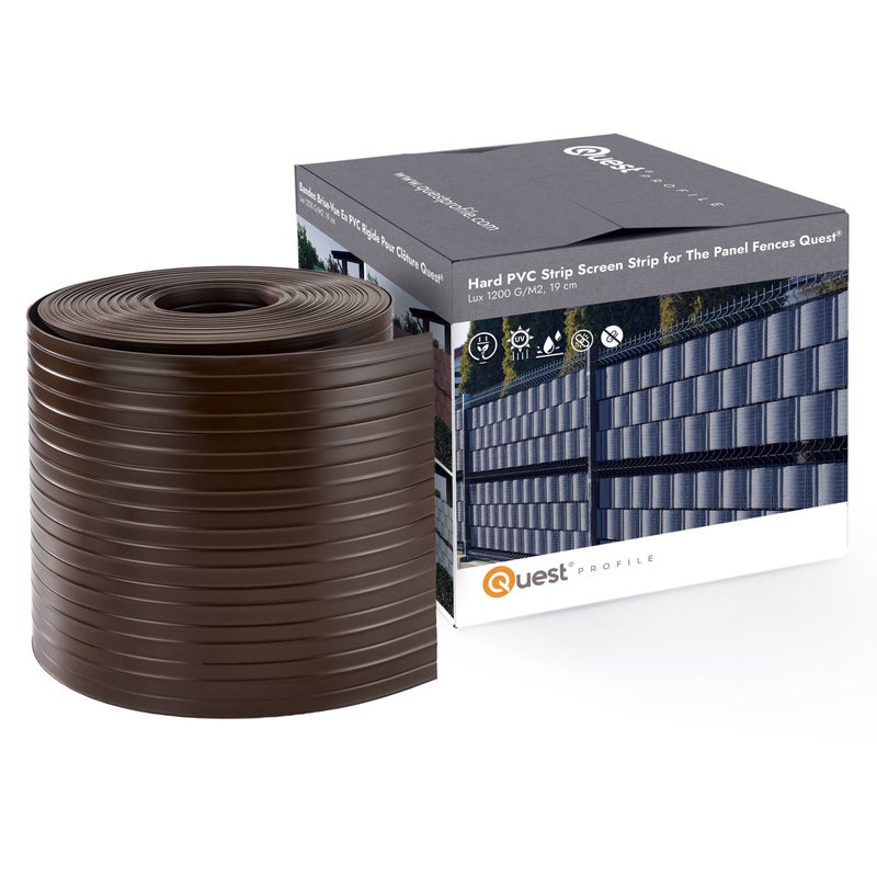 QUEST Taśma ogrodzeniowa PCV 19cm, listwa do ogrodzeń panelowych premium, 900 g/m2, RAL 8017, brąz, 26 m
